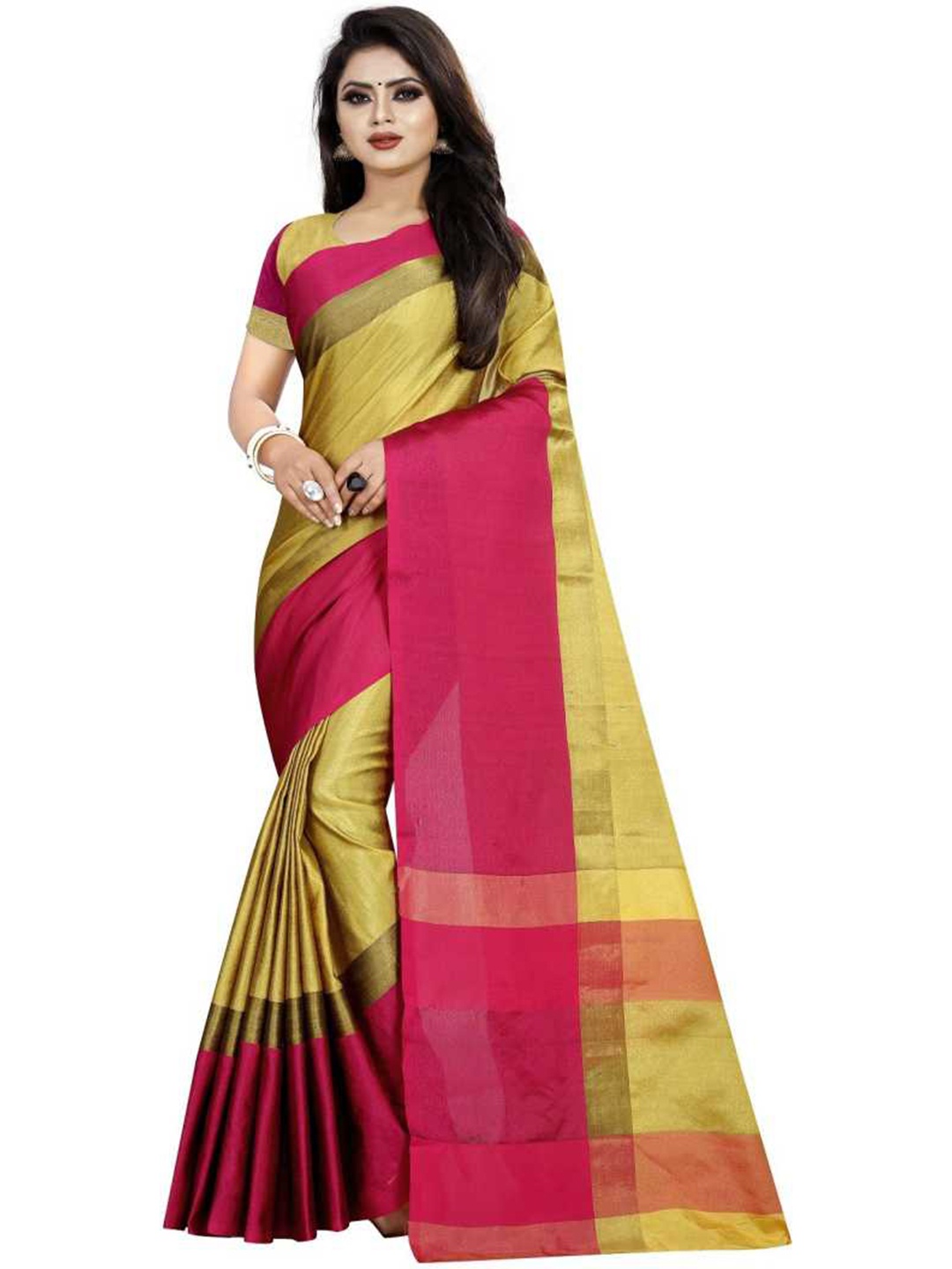 

KALINI Mustard & Pink Striped Silk Blend Saree