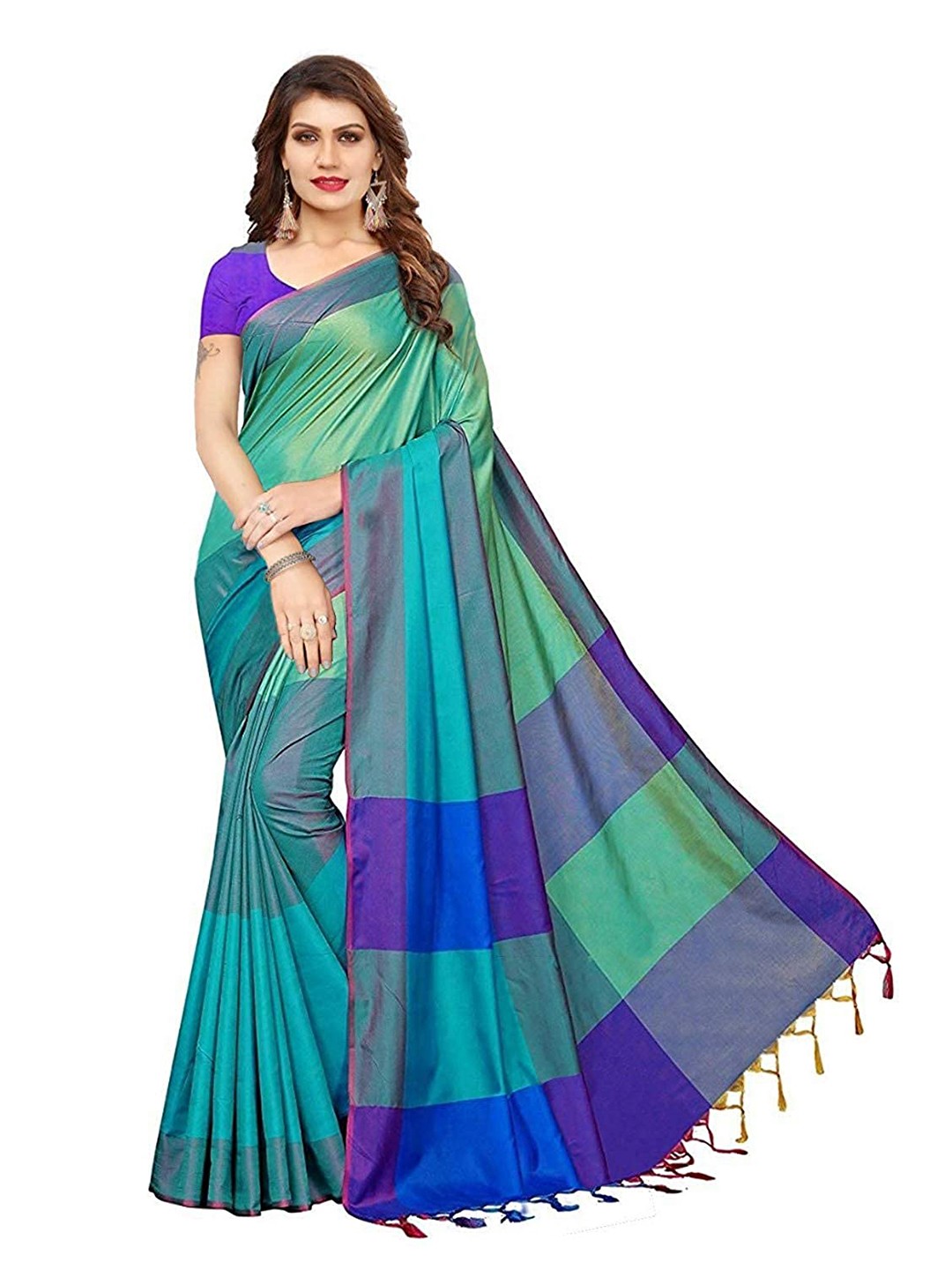 

KALINI Blue & Green Silk Blend Saree