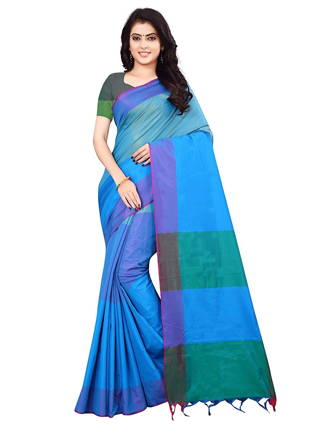 

KALINI Blue & Green Silk Blend Saree