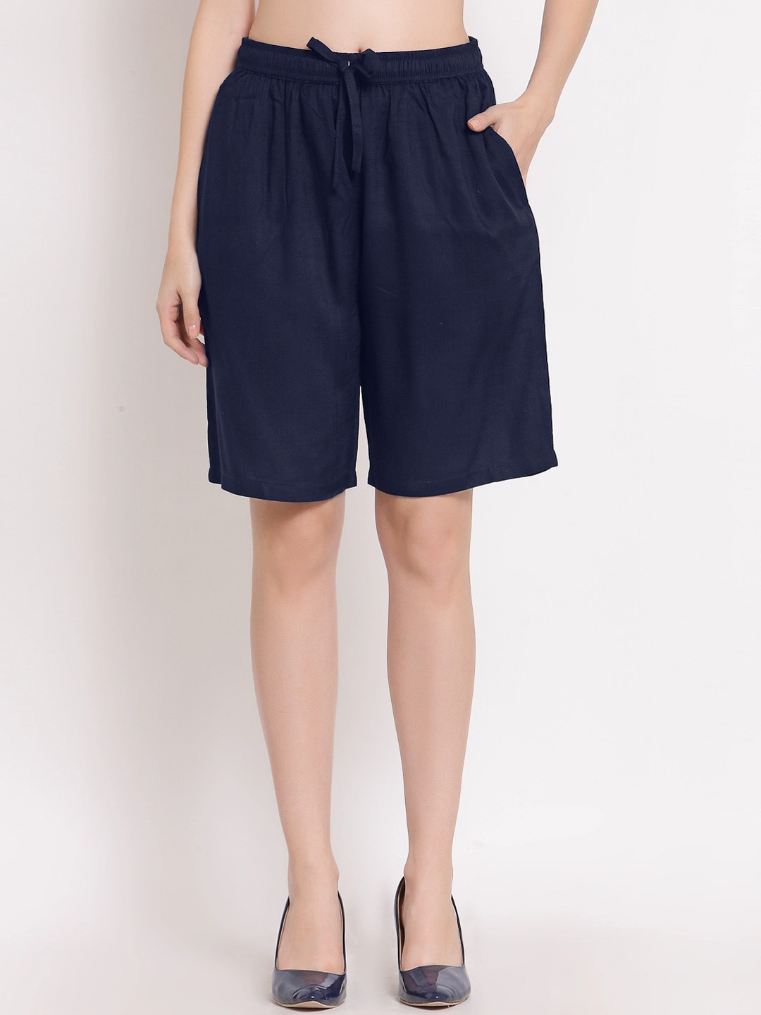 

PATRORNA Women Plus Size Blue Loose Fit Outdoor Antimicrobial Technology Shorts
