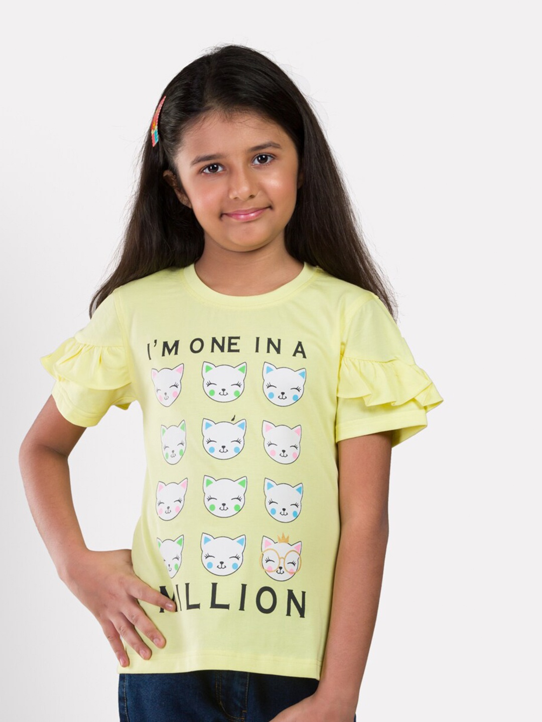 

Growing Tree Girls Yellow Printed Ruffled Top
