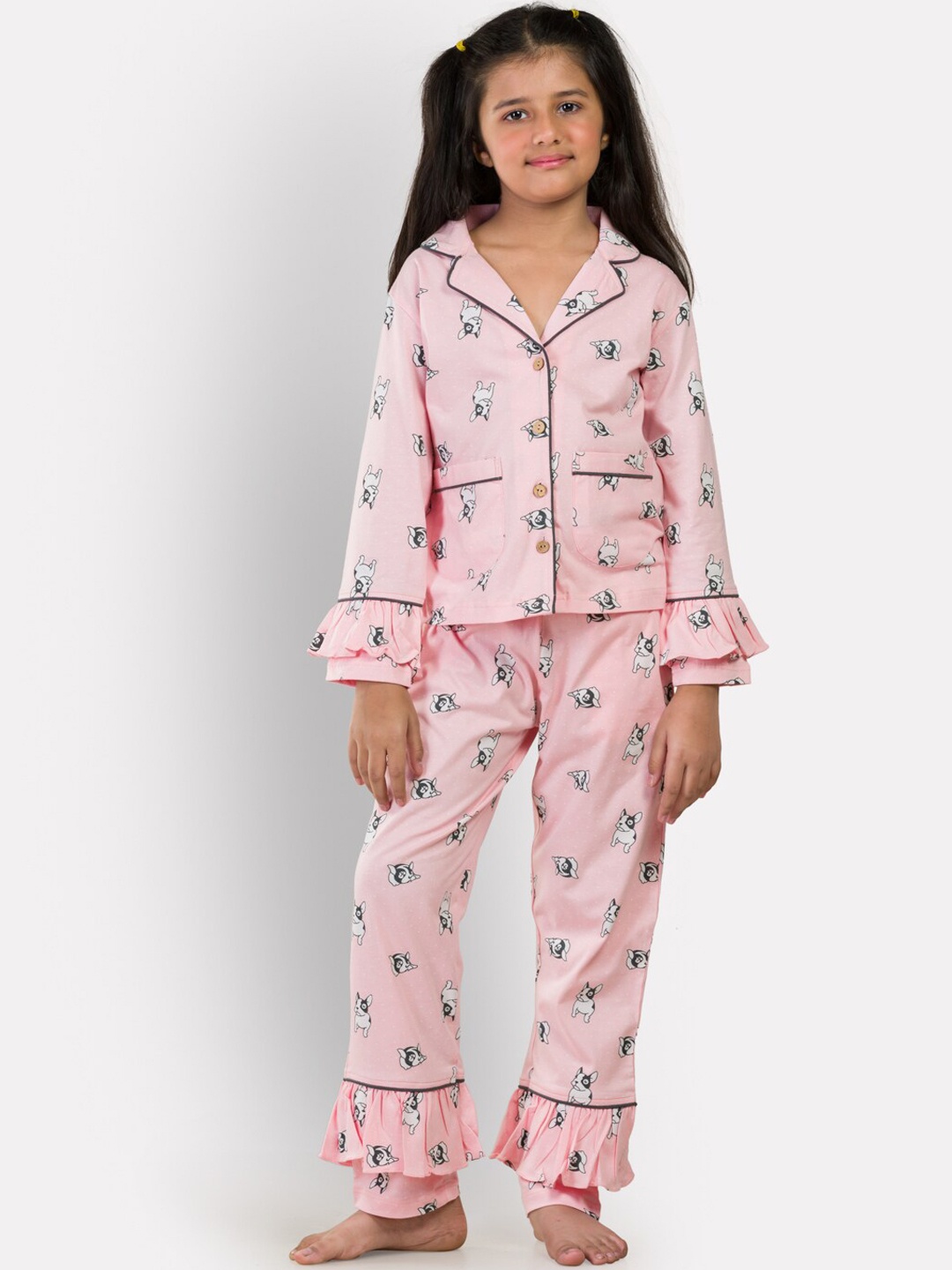 

Growing Tree Girls Pink & White Printed Pure Cotton Night suit