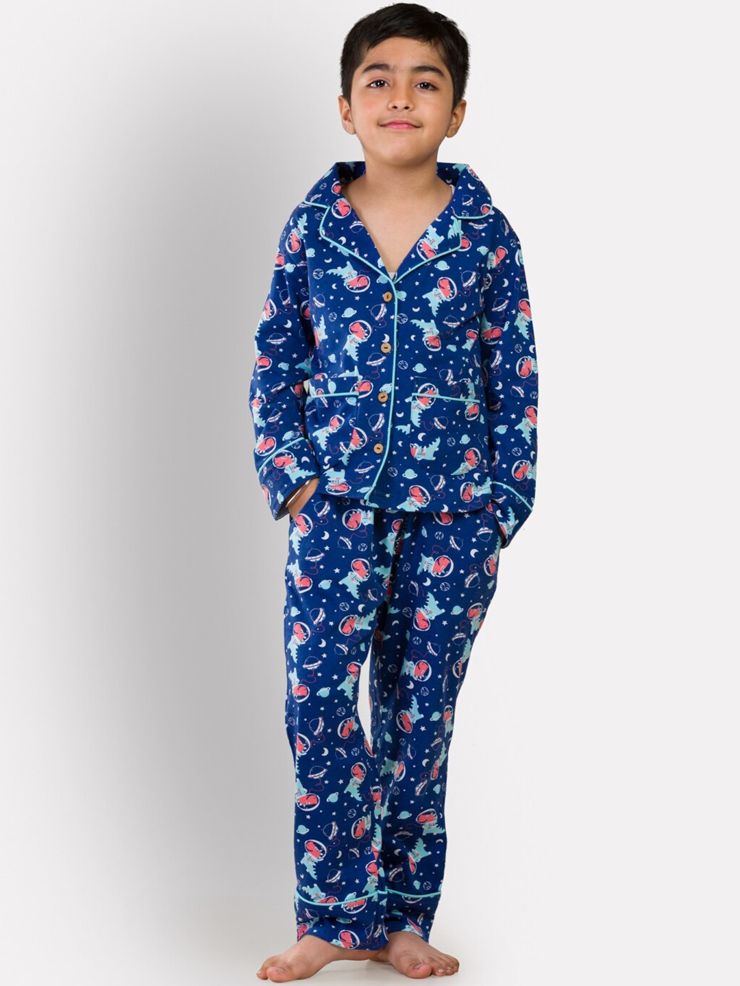 

Growing Tree Kids Blue & Pink Printed Pure Cotton Night suit