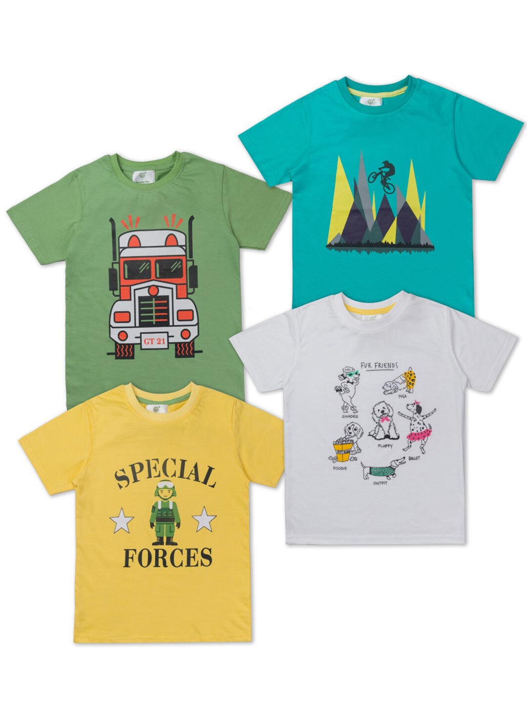 

Growing Tree Kids Set Of 4 Green & Blue Printed Cotton T-shirt