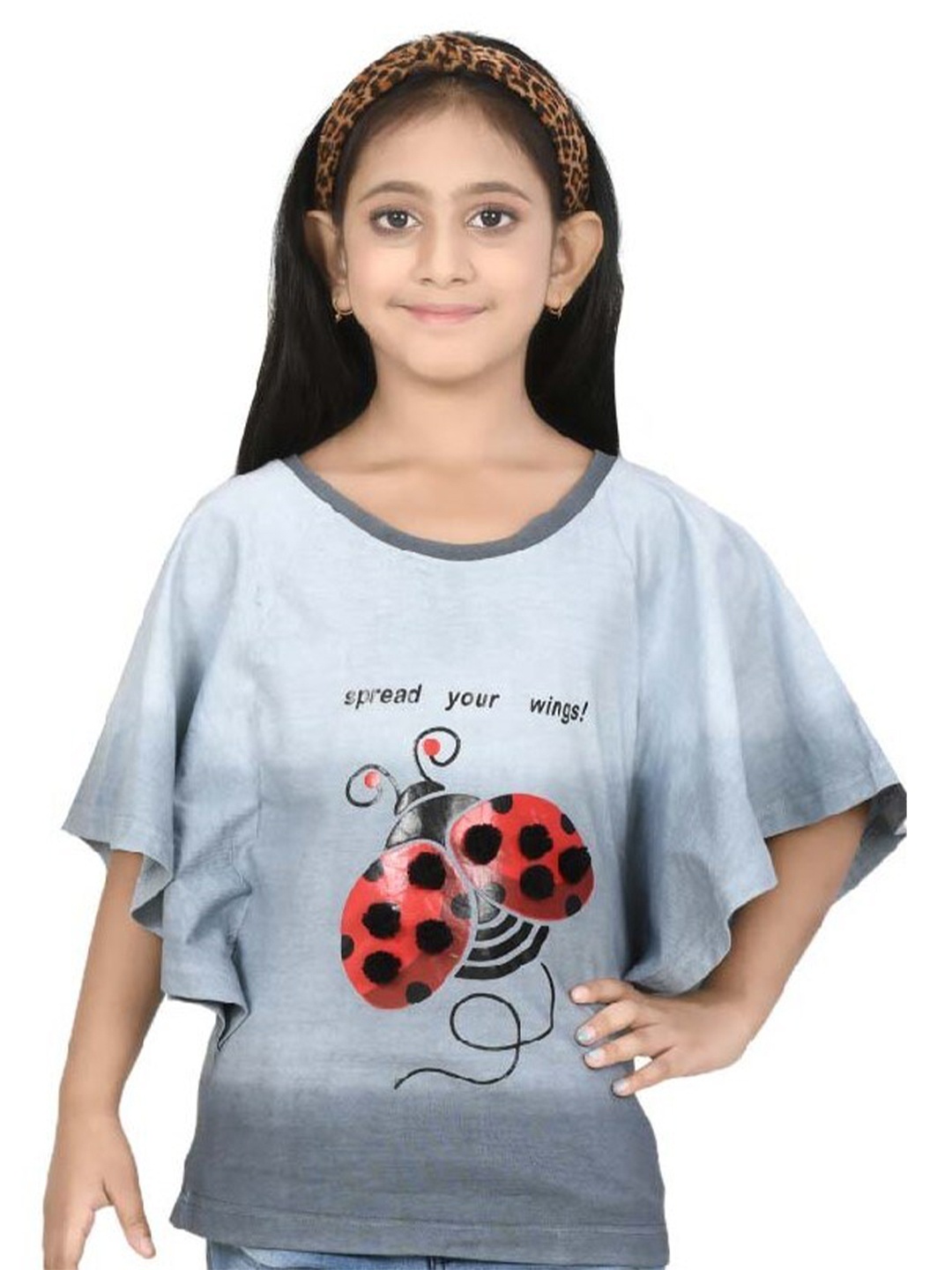 

Growing Tree Girls Grey Graphic Printed Pure Cotton Top