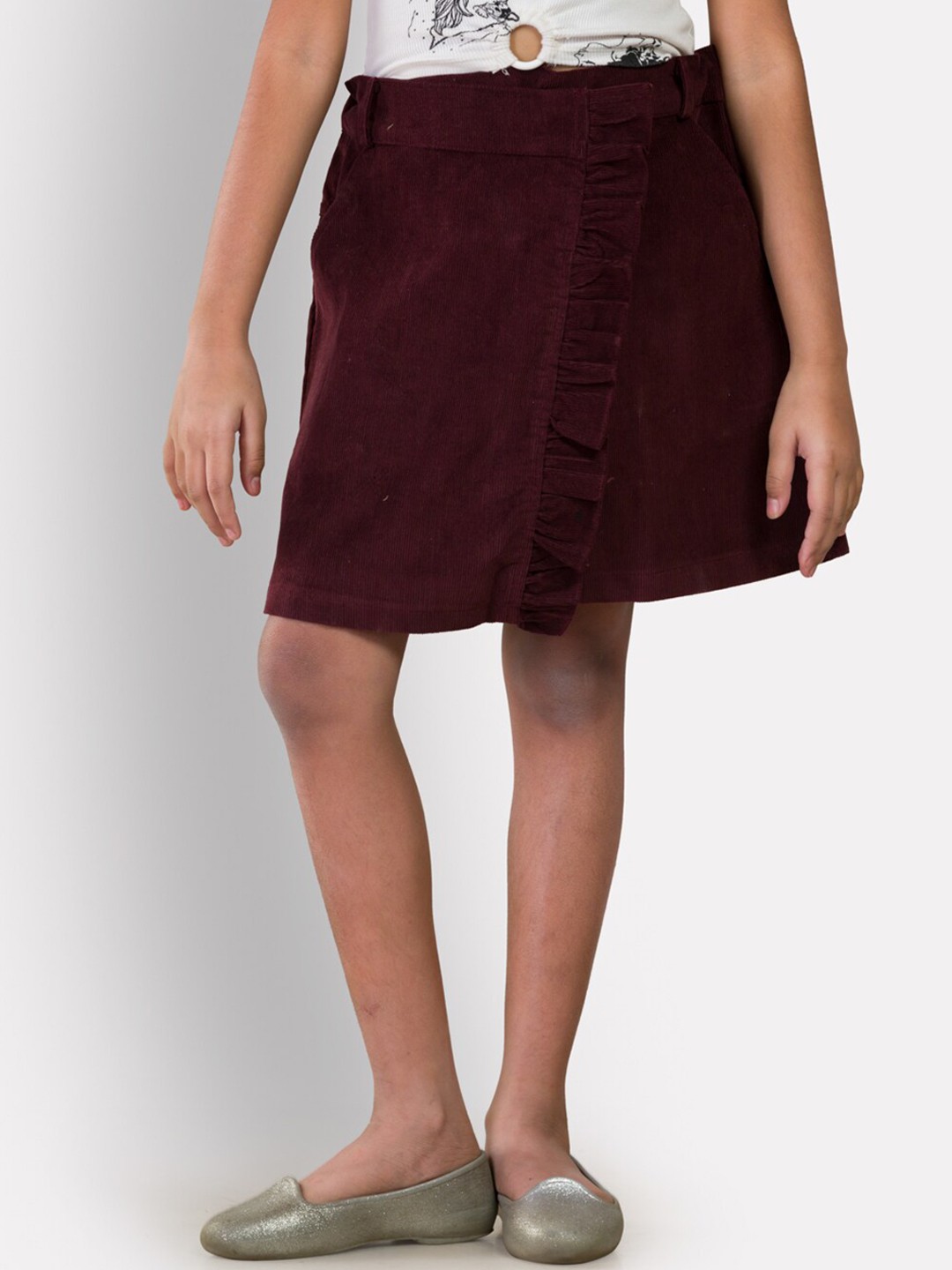 

Growing Tree Girls Burgundy Solid Wrap Knee-Length Skirt