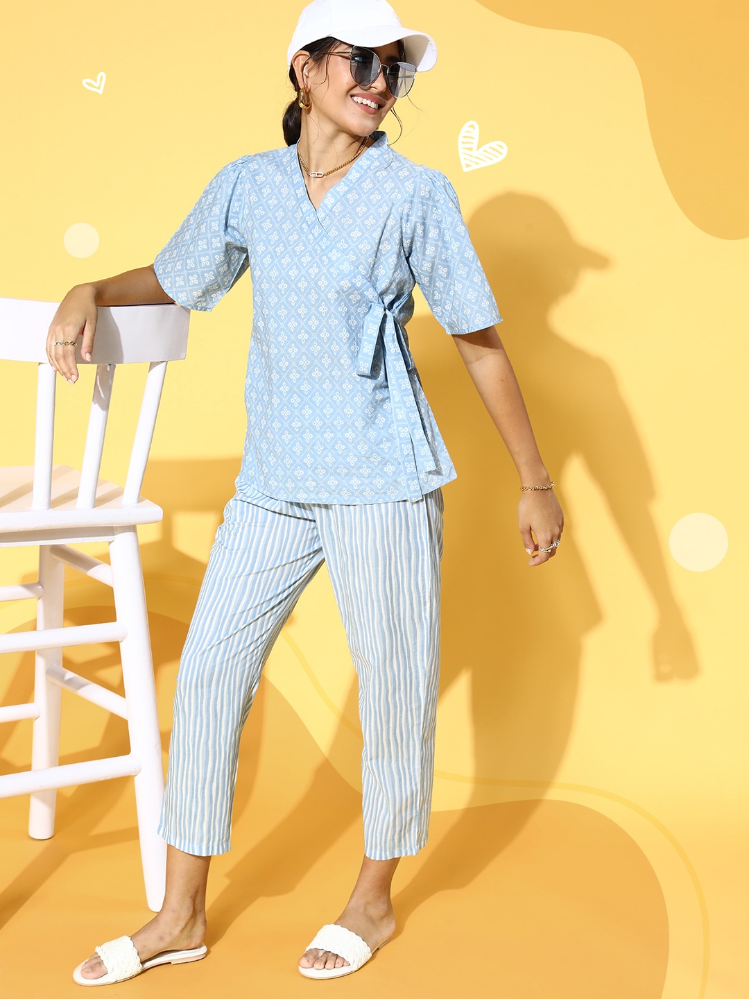 

Prakrti Women Blue Printed Top with Trousers