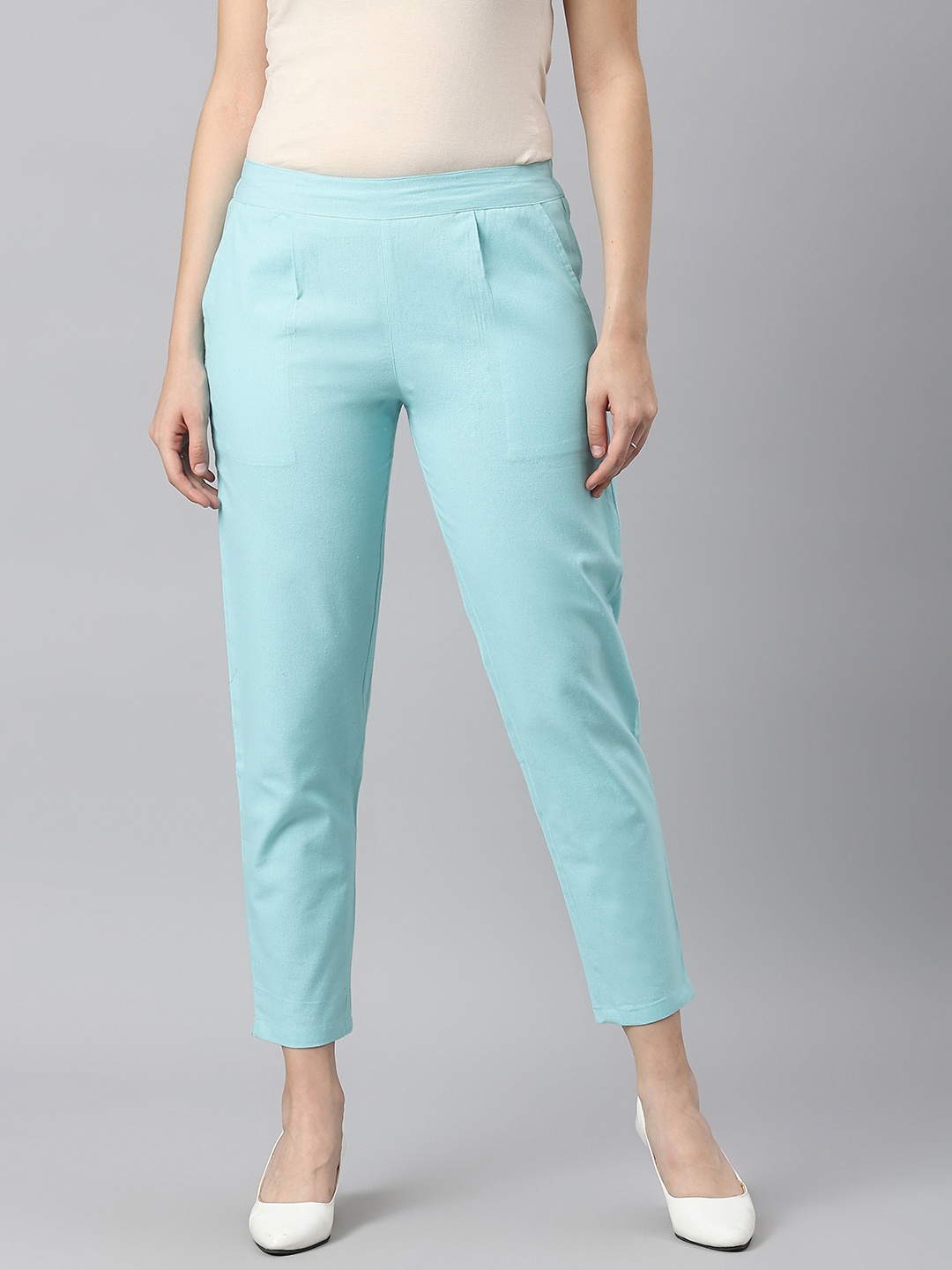 

KALINI Women Turquoise Blue Pleated Trousers