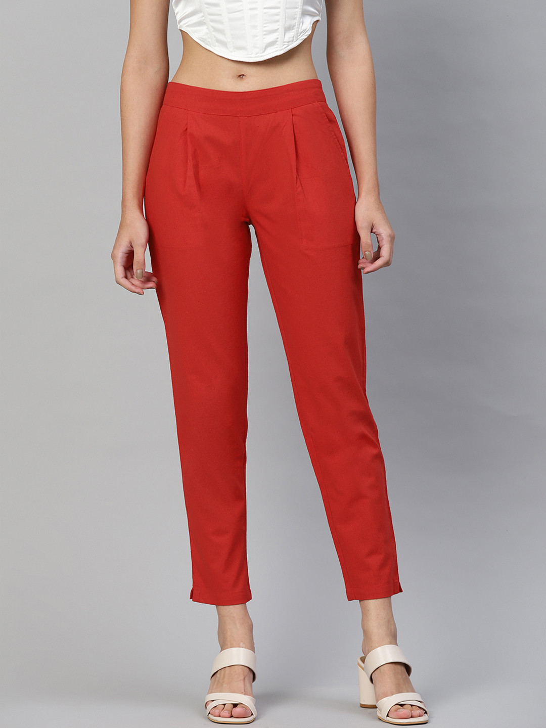 

KALINI Women Red Pleated Trousers