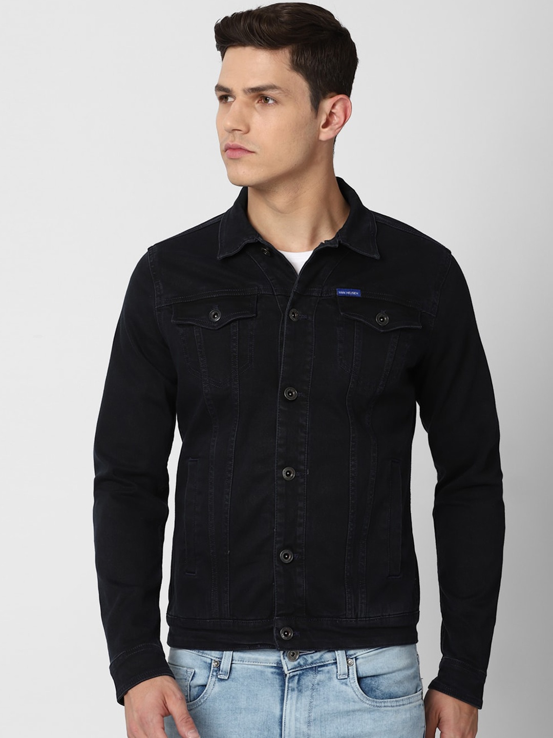 

VAN HEUSEN DENIM LABS Men Black Washed Denim Jacket