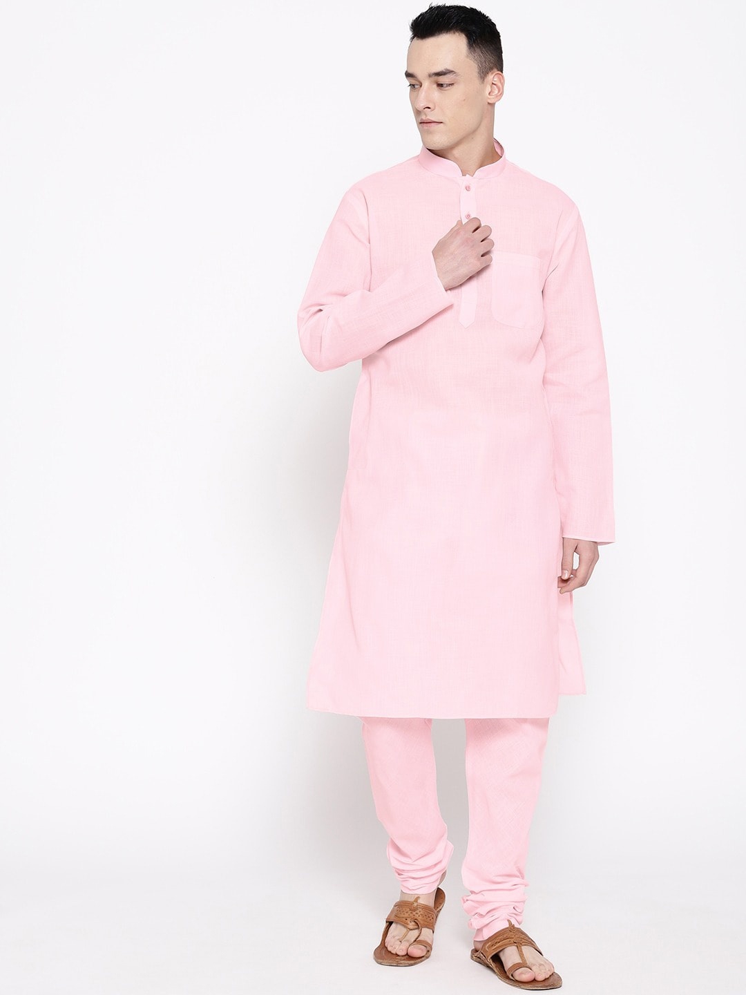 

SG LEMAN Men Pink Pure Cotton Kurta with Churidar