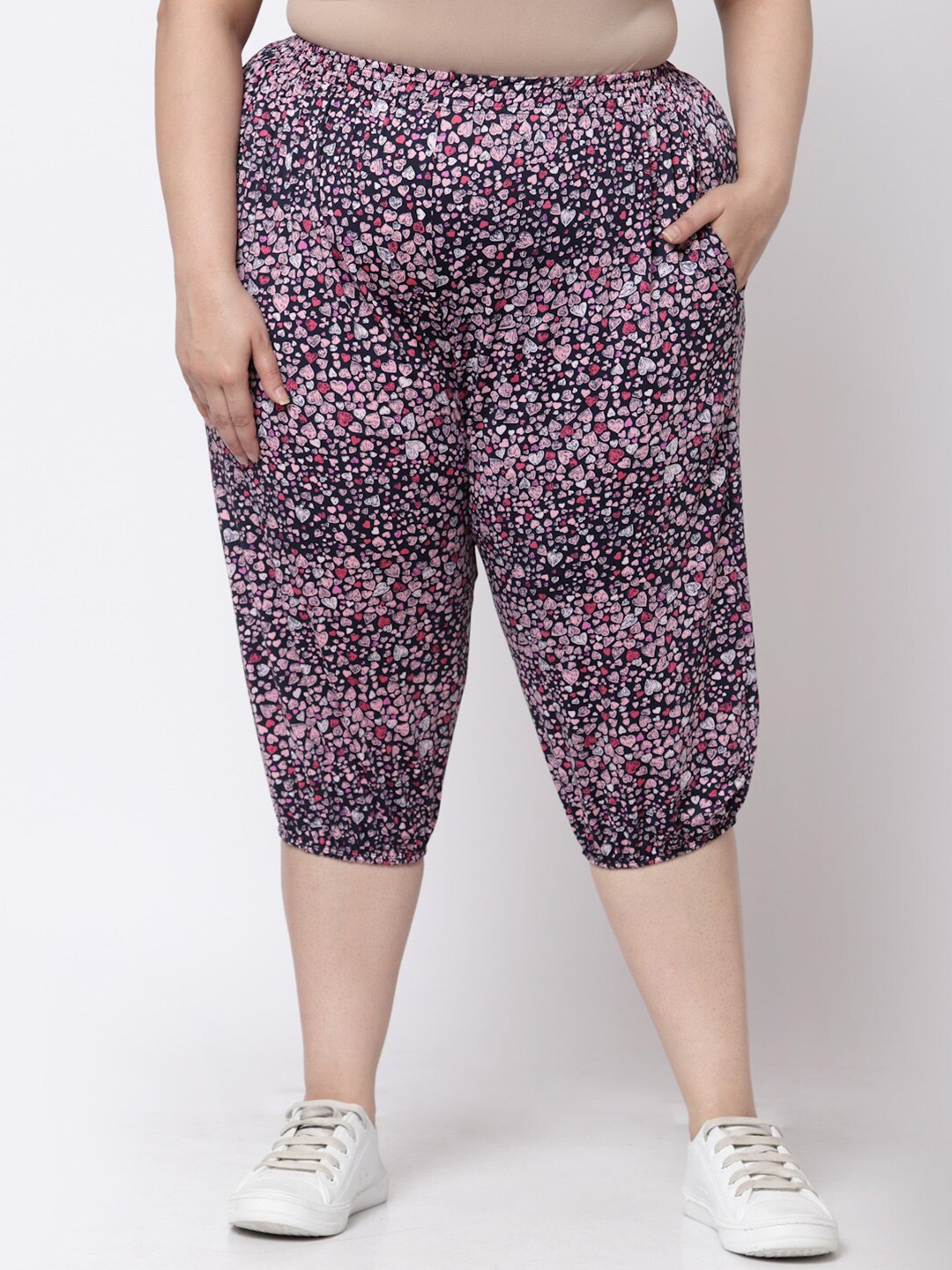 

KLOTTHE Plus Size Women Pink & Black Printed Capris