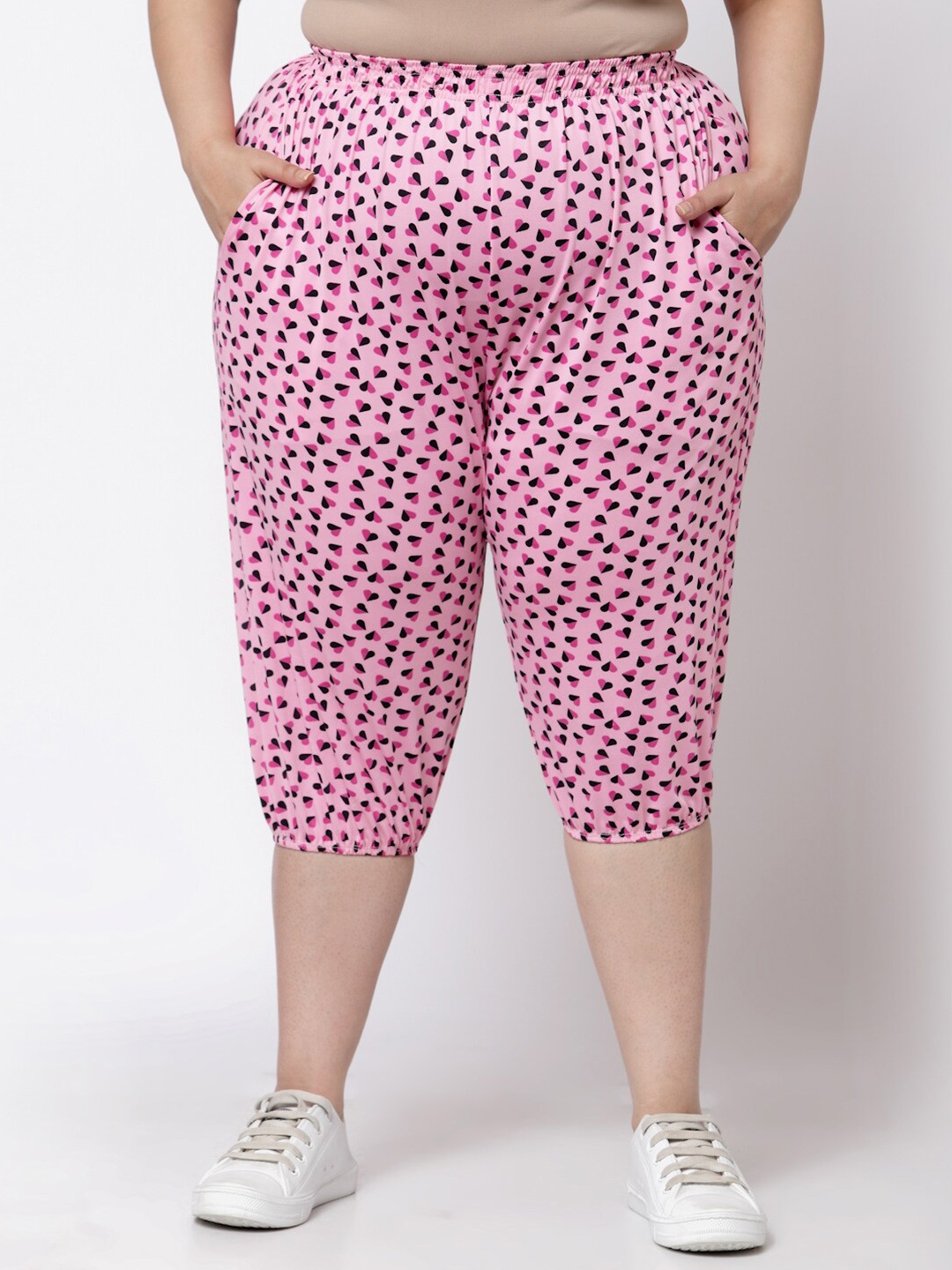 

KLOTTHE Plus Size Women Pink & Black Printed Capris