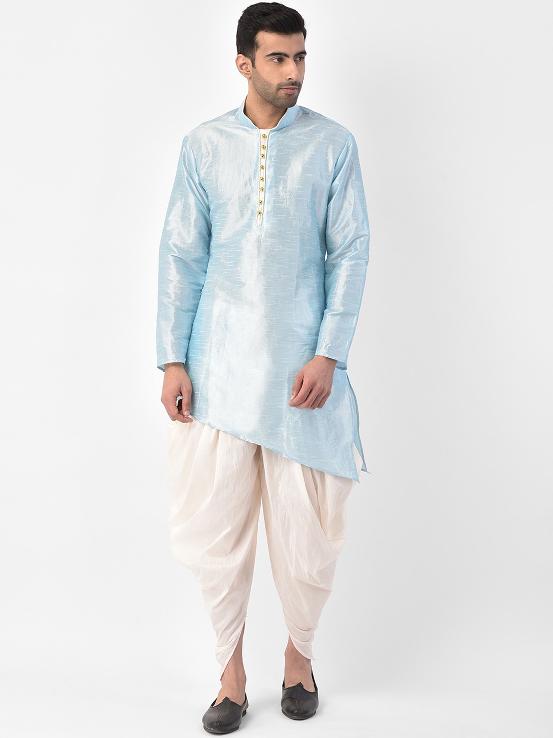 

SG LEMAN Men Blue Raw Silk Kurta with Dhoti Pants