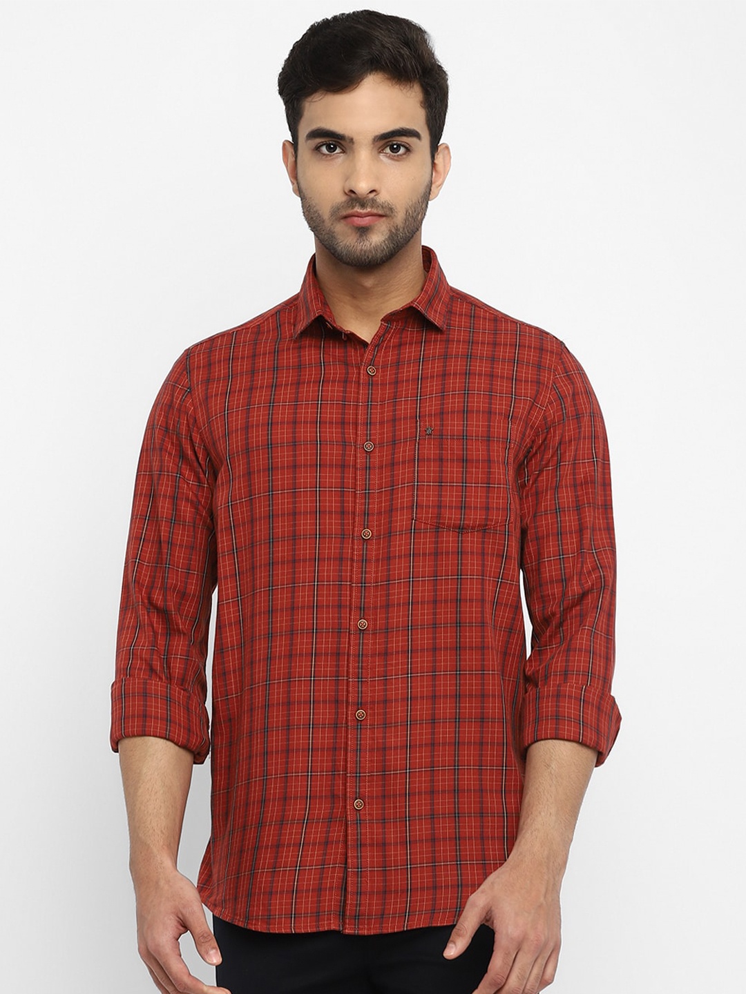 

Turtle Men Maroon Slim Fit Tartan Checks Checked Casual Shirt