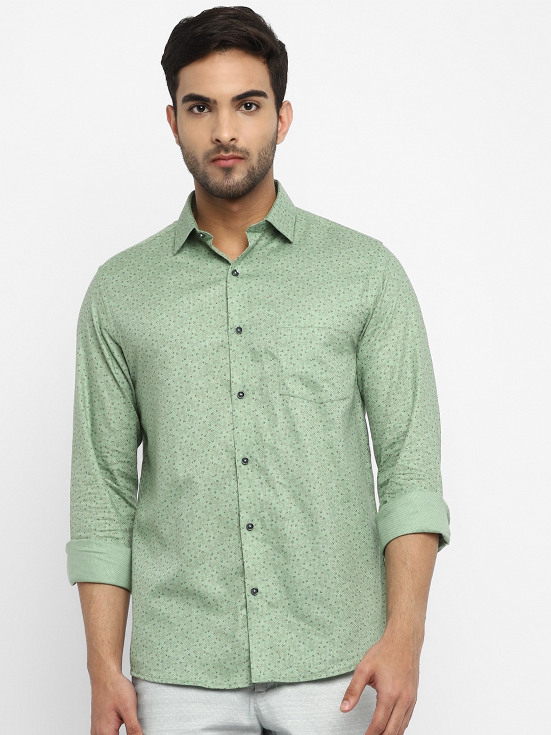 

Turtle Men Green Slim Fit Printed Casual Shirt