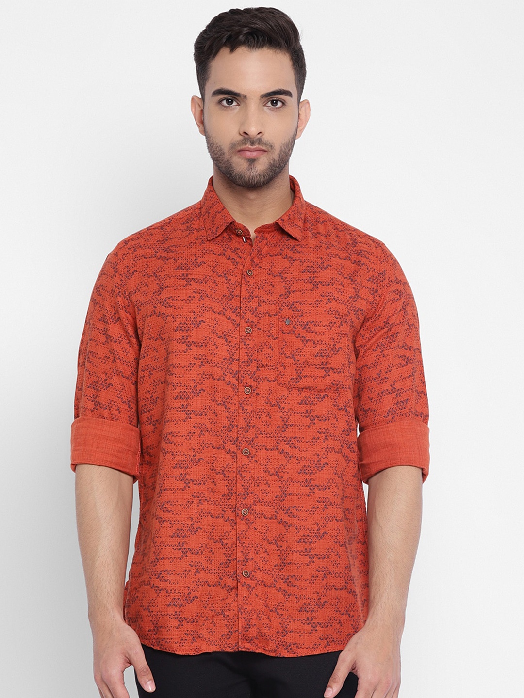 

Turtle Men Orange Slim Fit Abstract Printed Cotton Casual Shirt