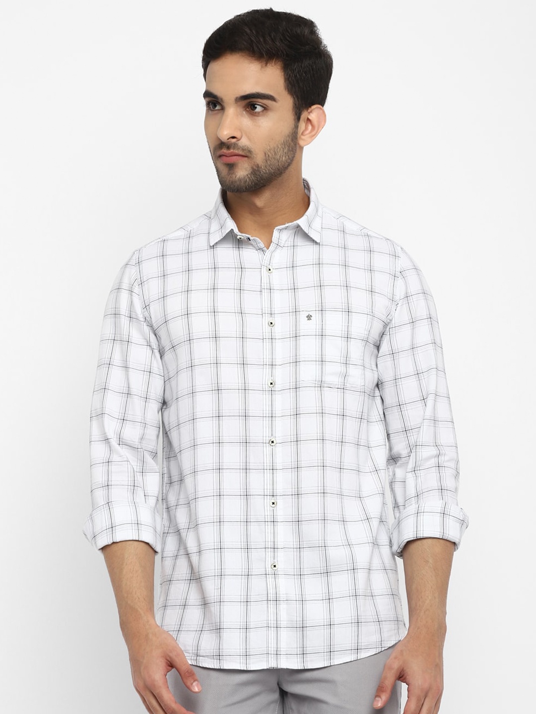 

Turtle Men White Slim Fit Windowpane Checks Checked Cotton Casual Shirt