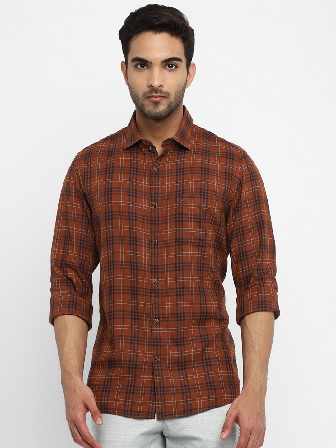 

Turtle Men Brown Slim Fit Tartan Checks Checked Cotton Casual Shirt