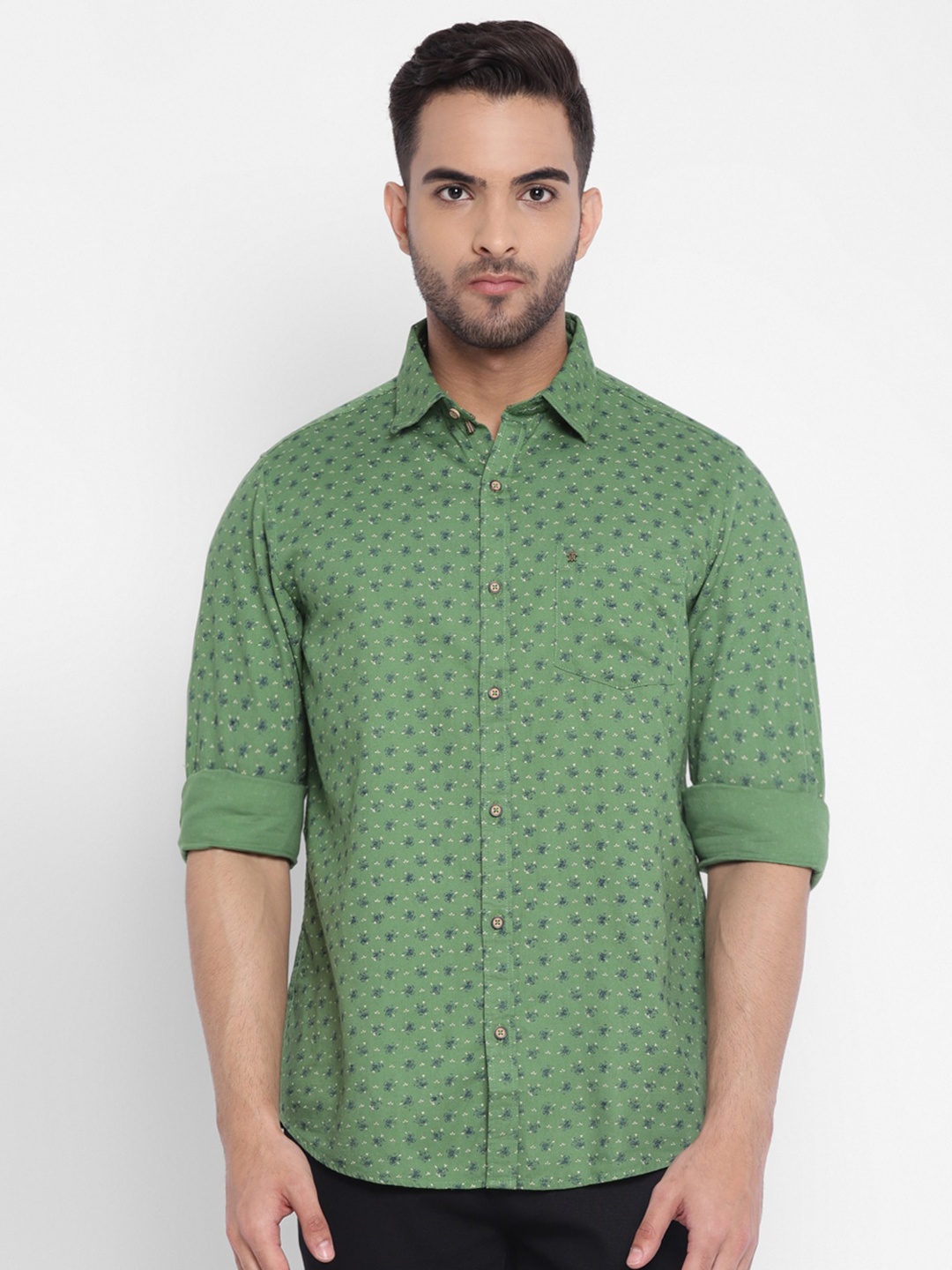 

Turtle Men Green Slim Fit Printed Cotton Casual Shirt