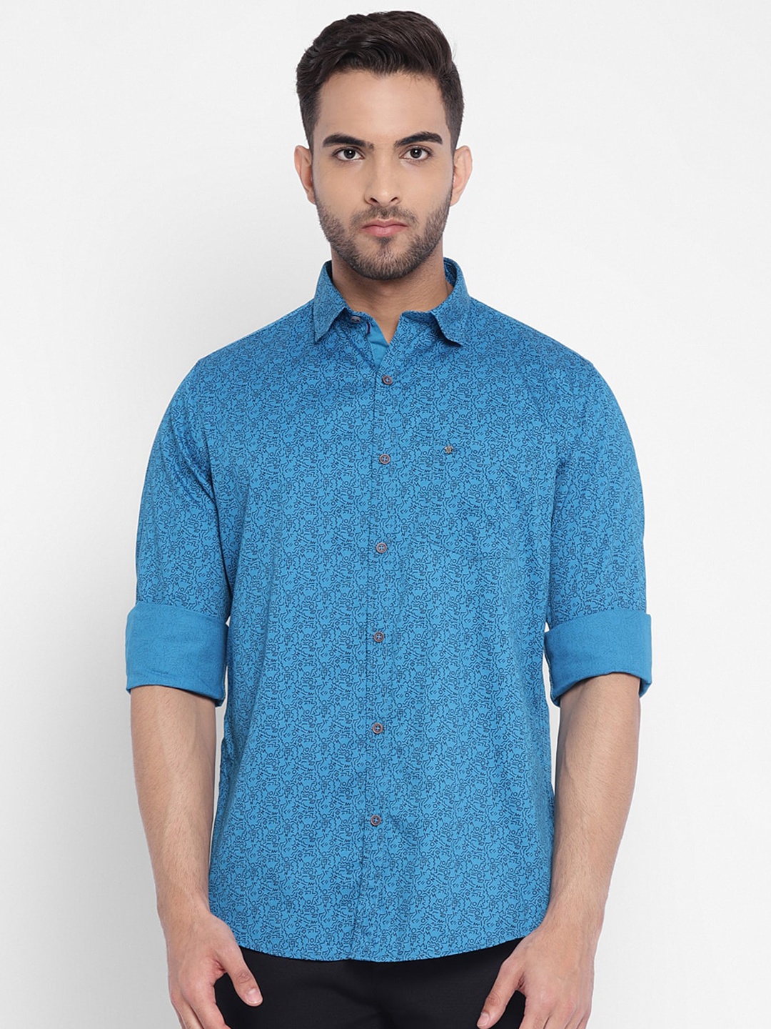 

Turtle Men Blue Slim Fit Micro Ditsy Printed Cotton Casual Shirt