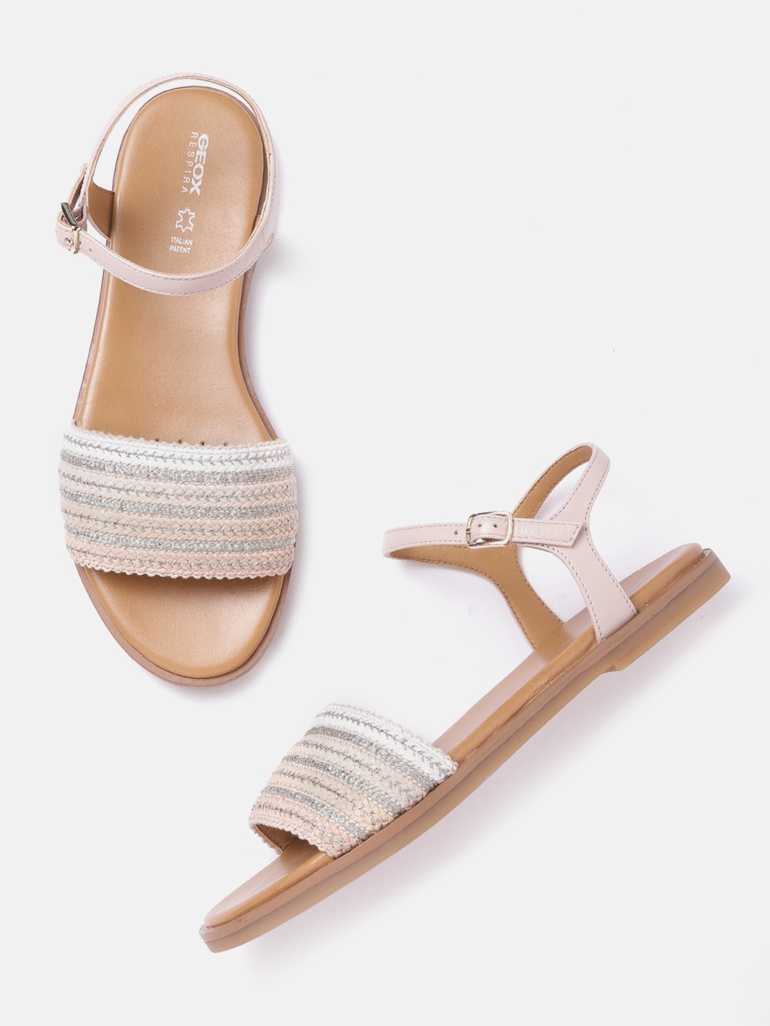 

Geox Women White & Beige Open Toe Flats