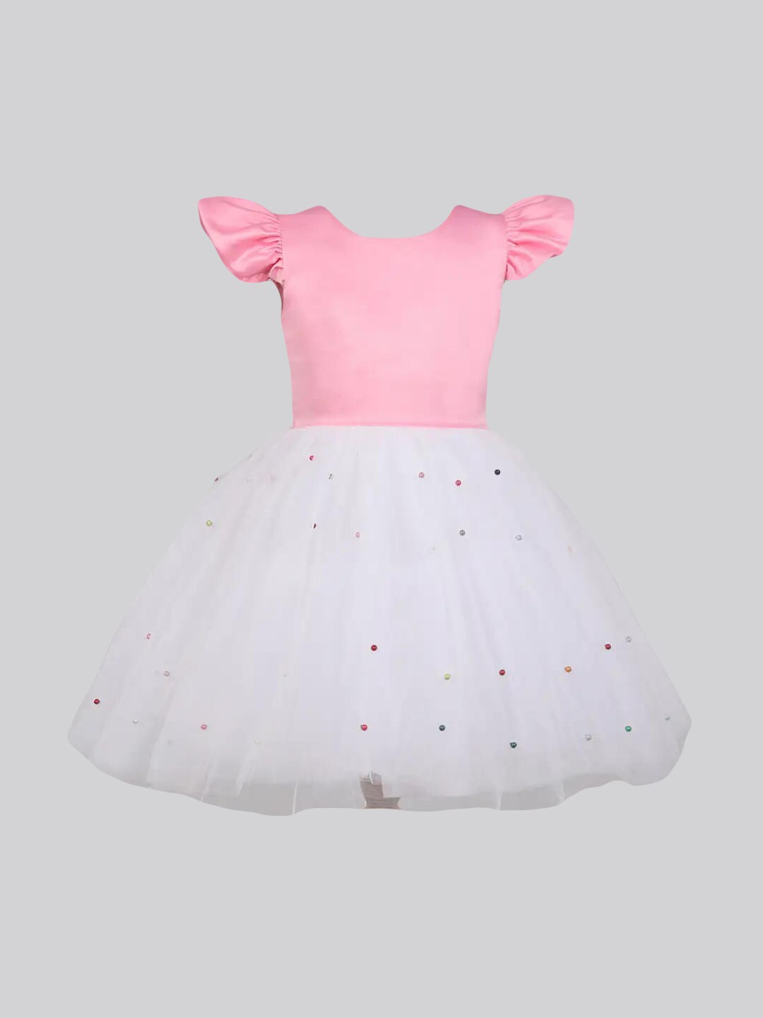 

The Magic Wand Girls Pink Solid Embellished Detail Fit & Flare Net Dress
