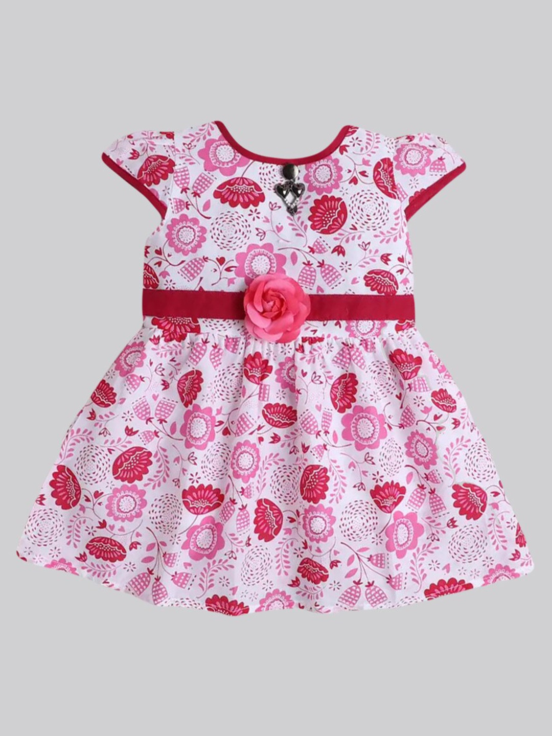 

The Magic Wand Girls Pink & Red Floral Printed Fit & Flare Cotton Dress