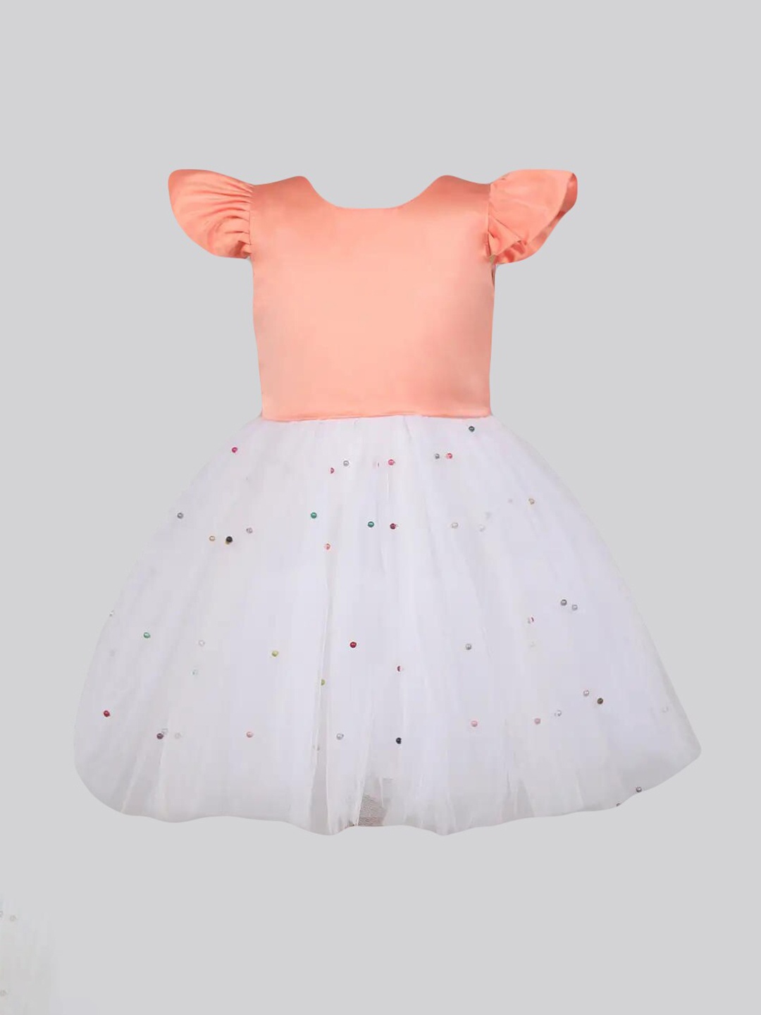 

The Magic Wand Girls Peach & White Solid Embellished Detail Fit & Flare Net Dress