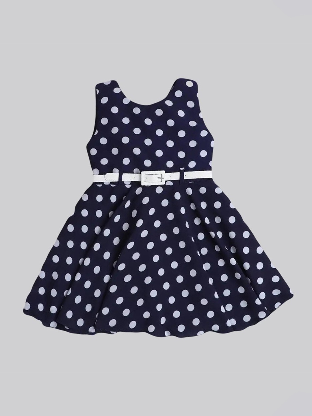 

The Magic Wand Girls Navy Blue Polka Dot Printed Fit & Flare Satin Dress