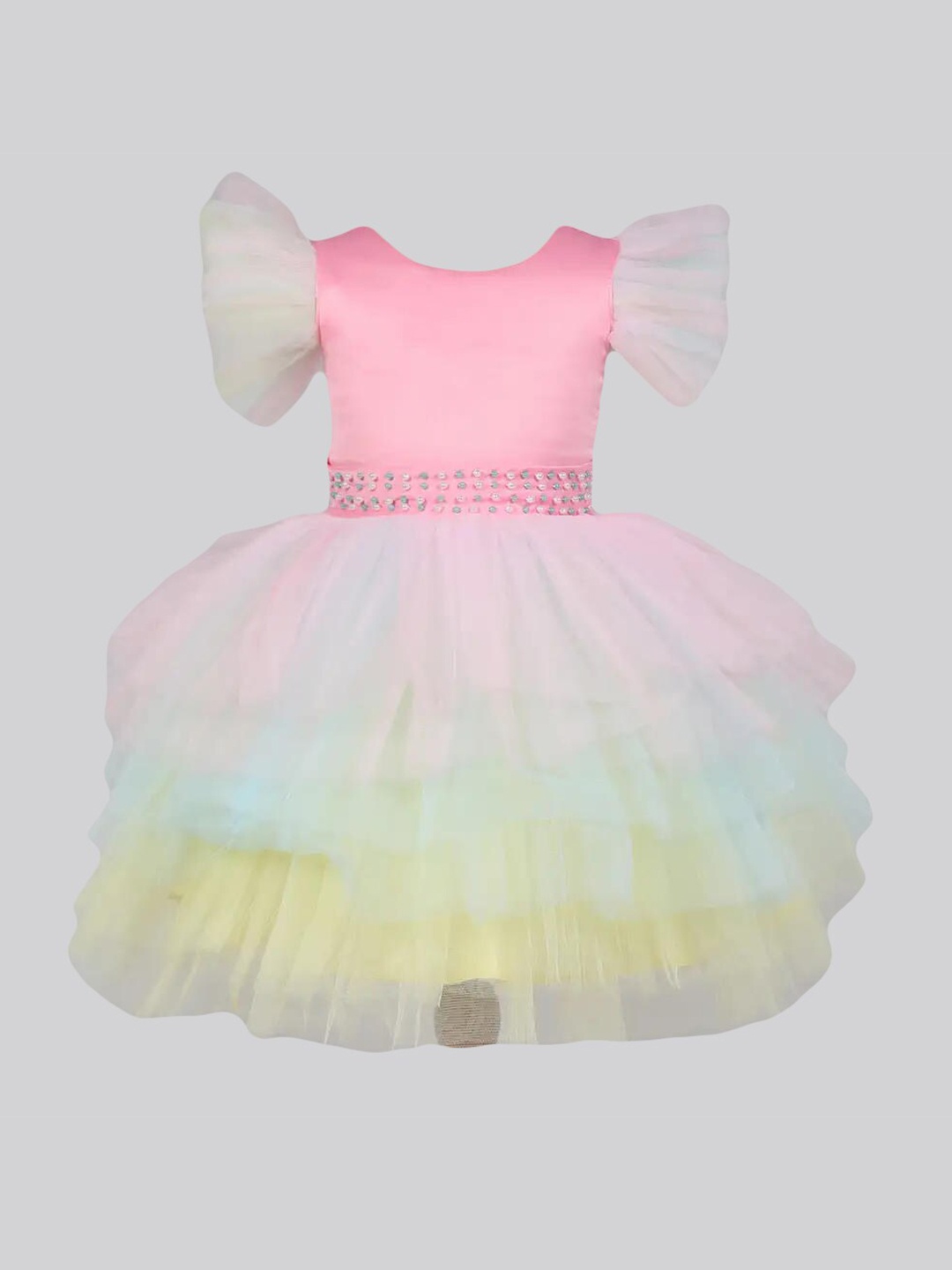 

The Magic Wand Girls Pink Colourblocked Fit & Flare Dress