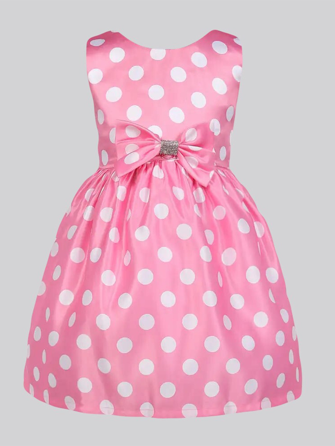 

The Magic Wand Girls Pink Polka Dot Printed Fit & Flare Satin Dress