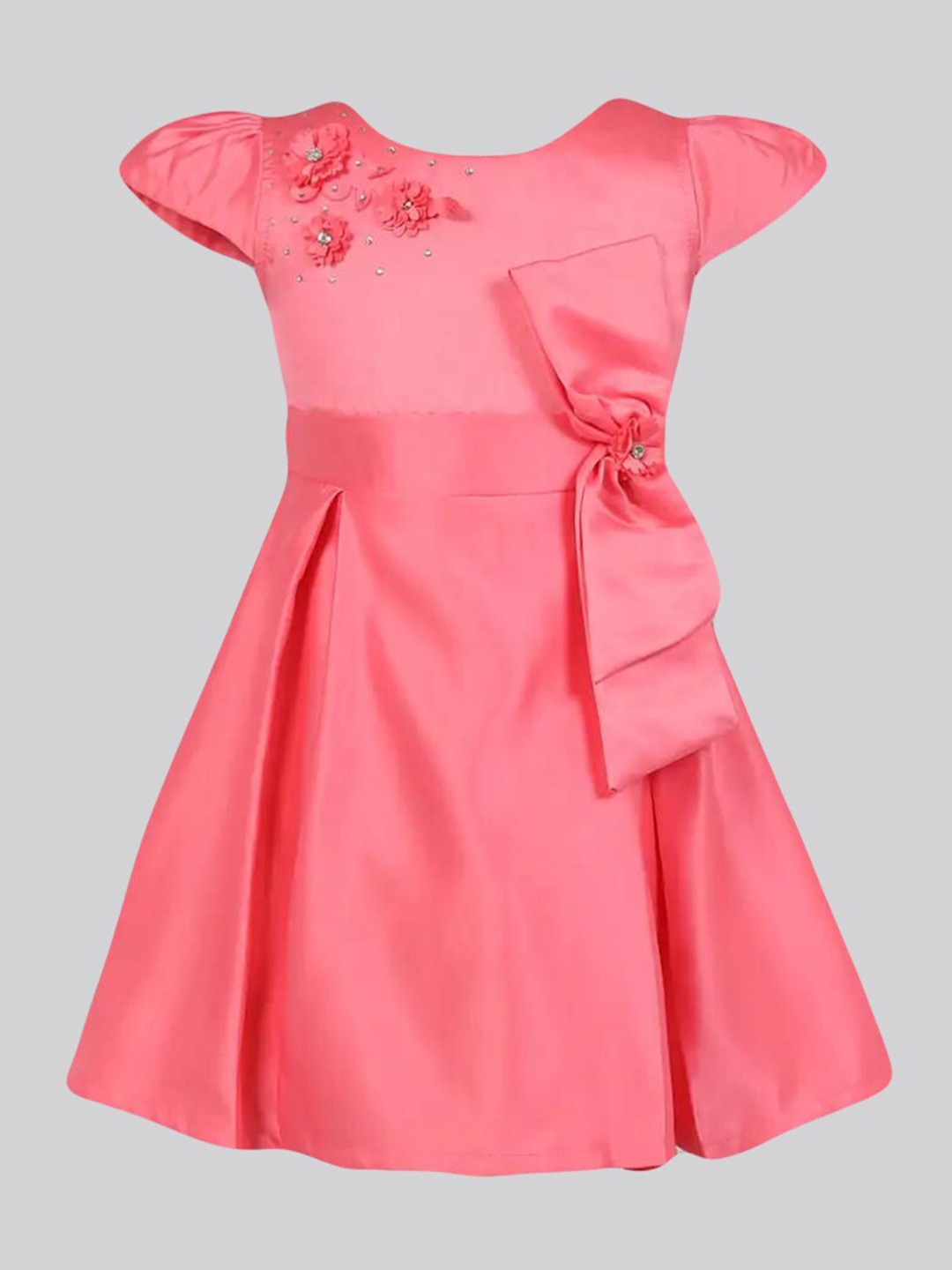 

The Magic Wand Girls Coral Solid Fit & Flare Satin Dress