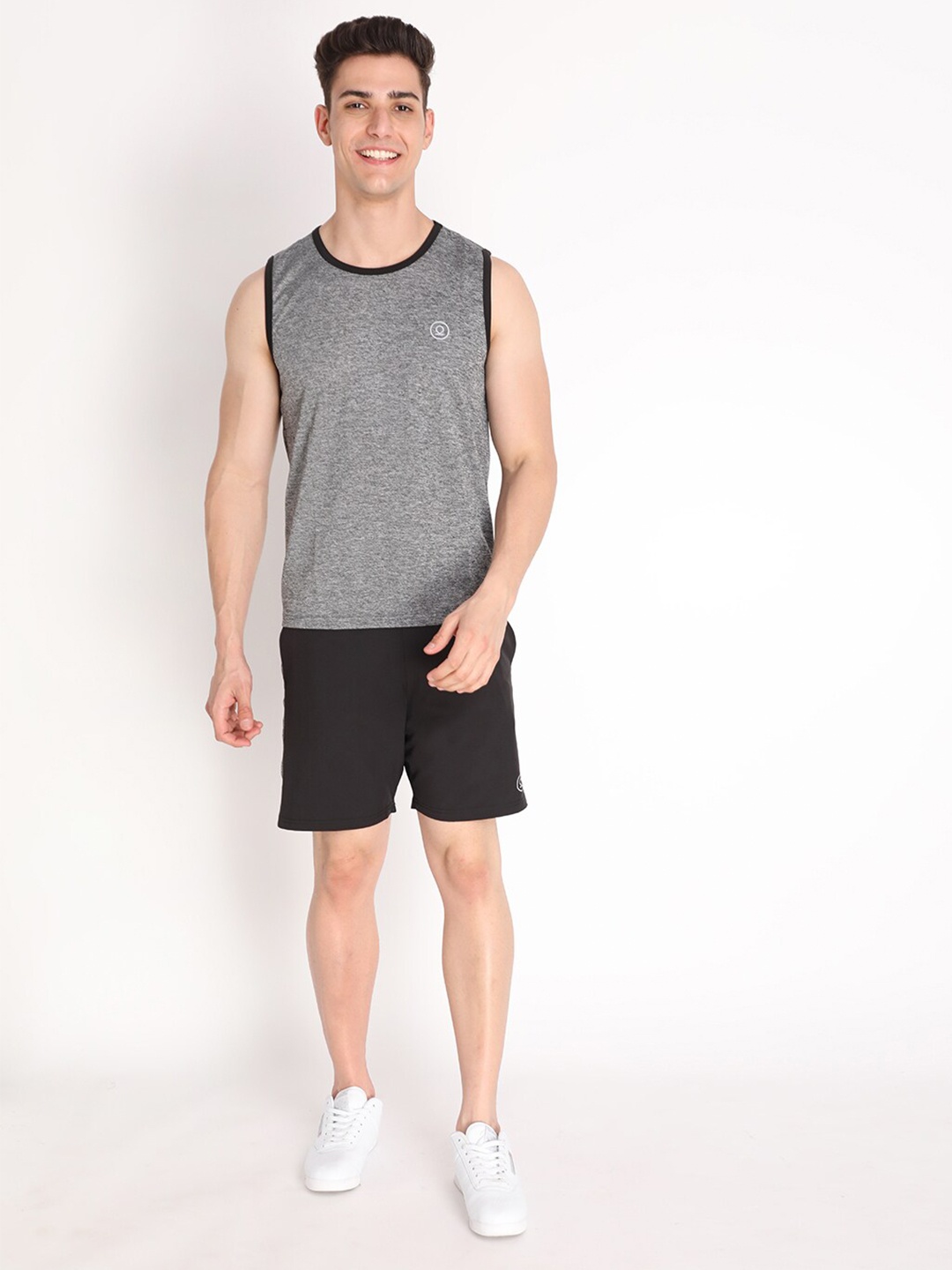 

CHKOKKO Men Grey & Black Sleeveless Workout Sports Co-ords