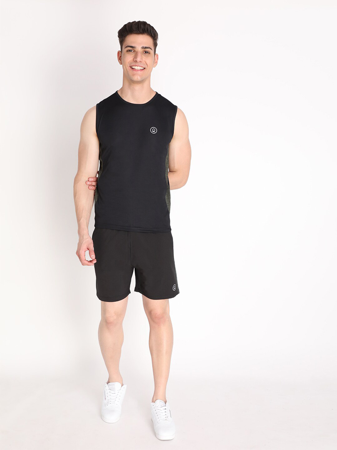 

CHKOKKO Men Black & Olive Green T-shirt with Shorts