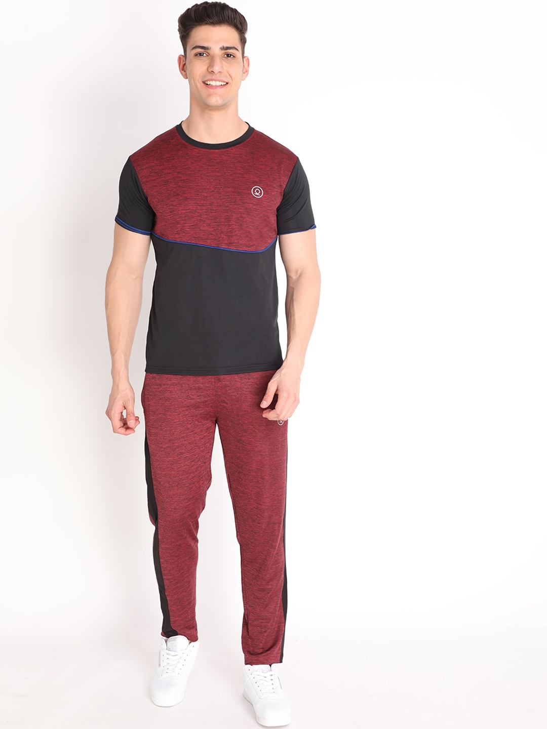 

Chkokko Men Maroon & Black Colourblocked Sportswear Tracksuit
