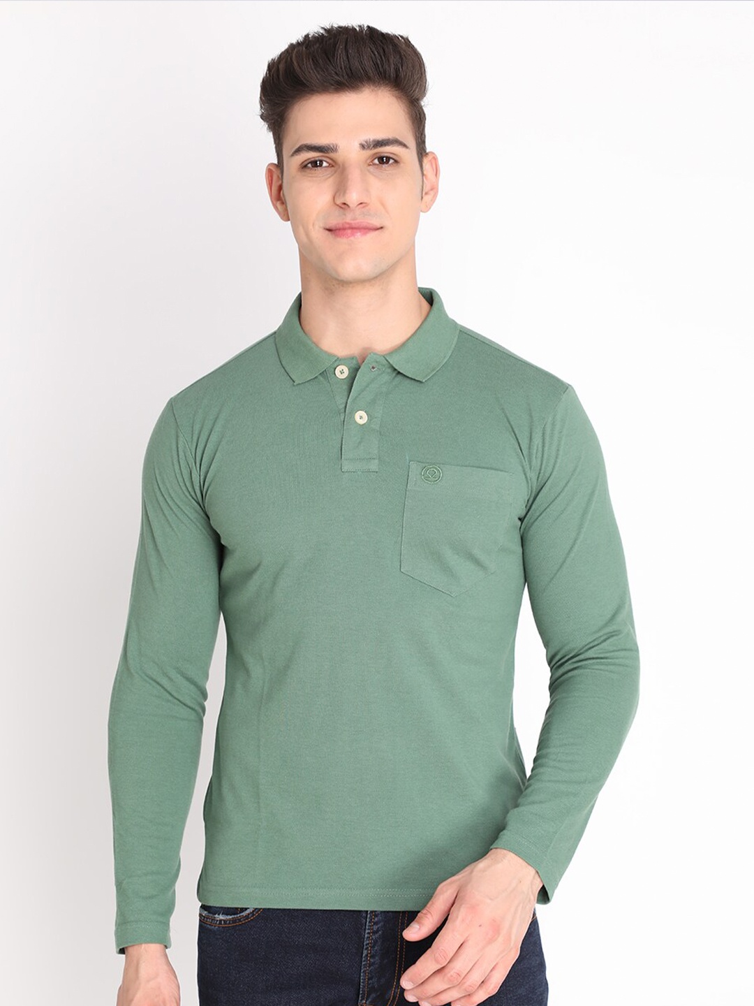 

Chkokko Men Green Solid Polo Collar Cotton Regular Fit Outdoor T-shirt