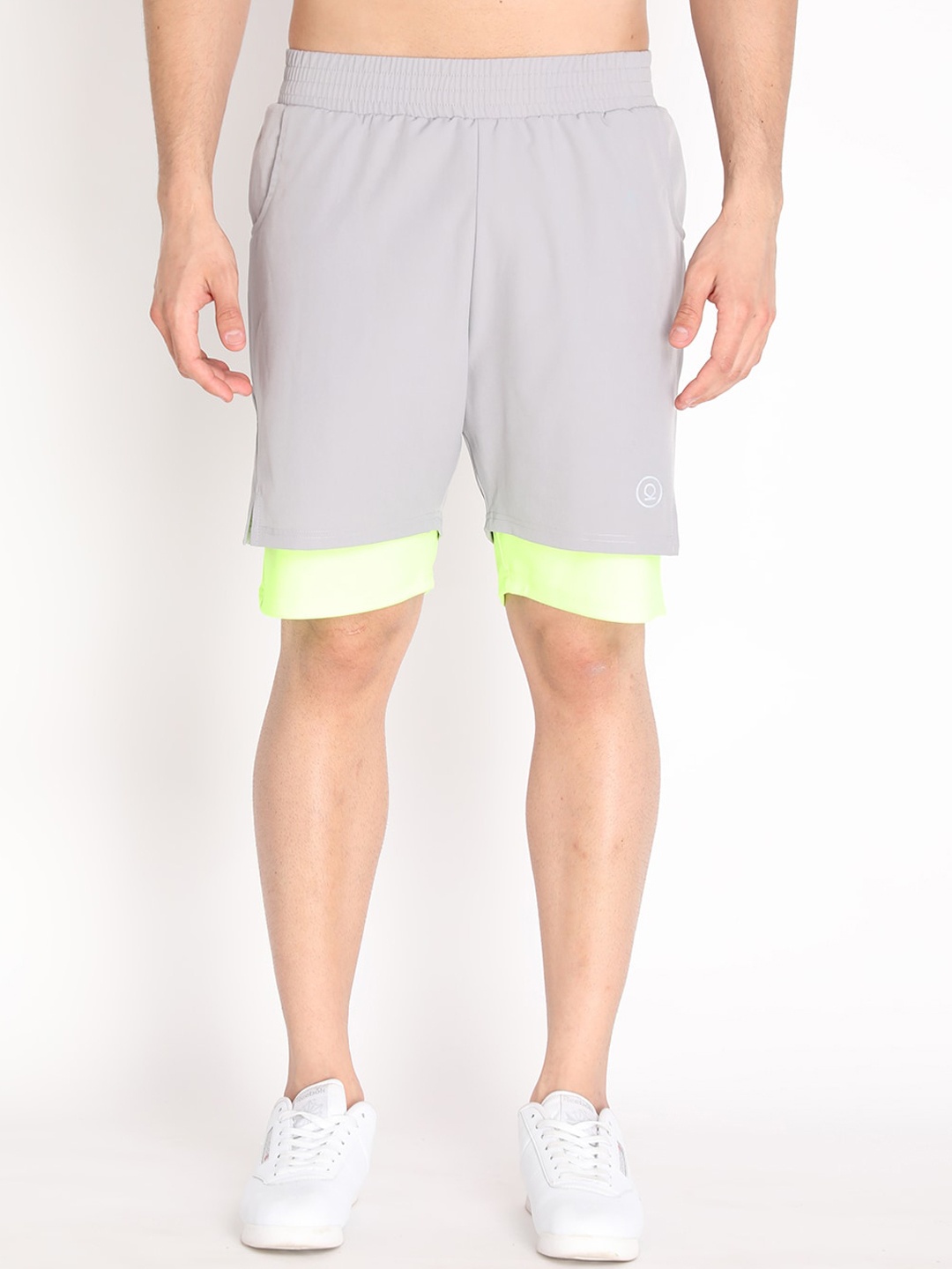 

CHKOKKO Men Grey Solid Mid Rise Double Layered Regular Fit Running Sports Shorts