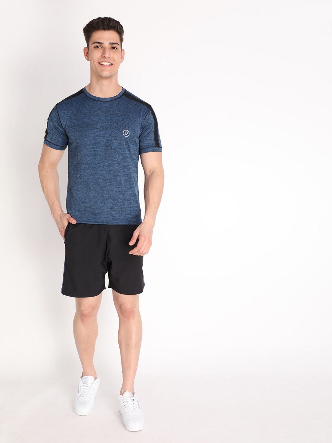 

CHKOKKO Men Blue & Black Sports T-shirt with Shorts