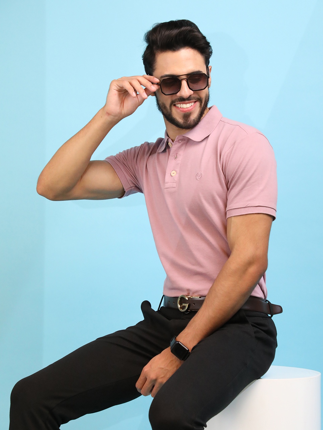 

CHKOKKO Men Mauve Solid Polo Collar Cotton Regular Fit Outdoor T-shirt