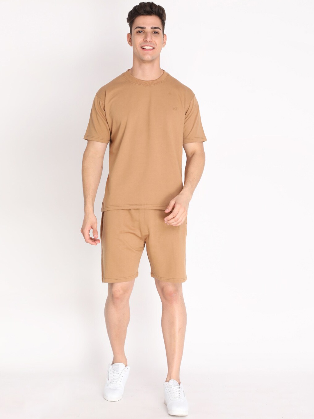 

CHKOKKO Men Camel Brown Solid Pure Cotton Co-Ords