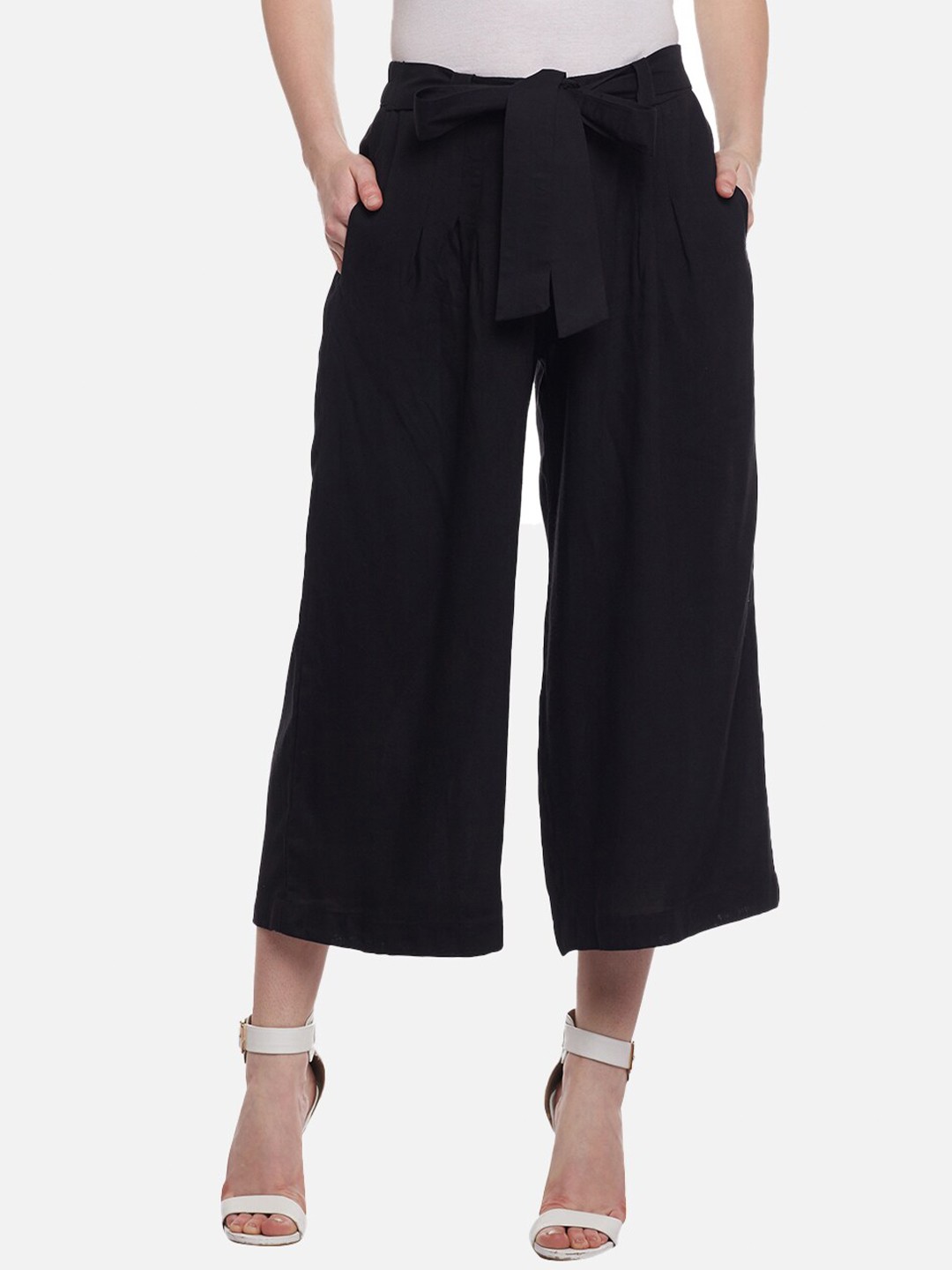 

Castle Lifestyle Women Black Cropped Culottes Trousers