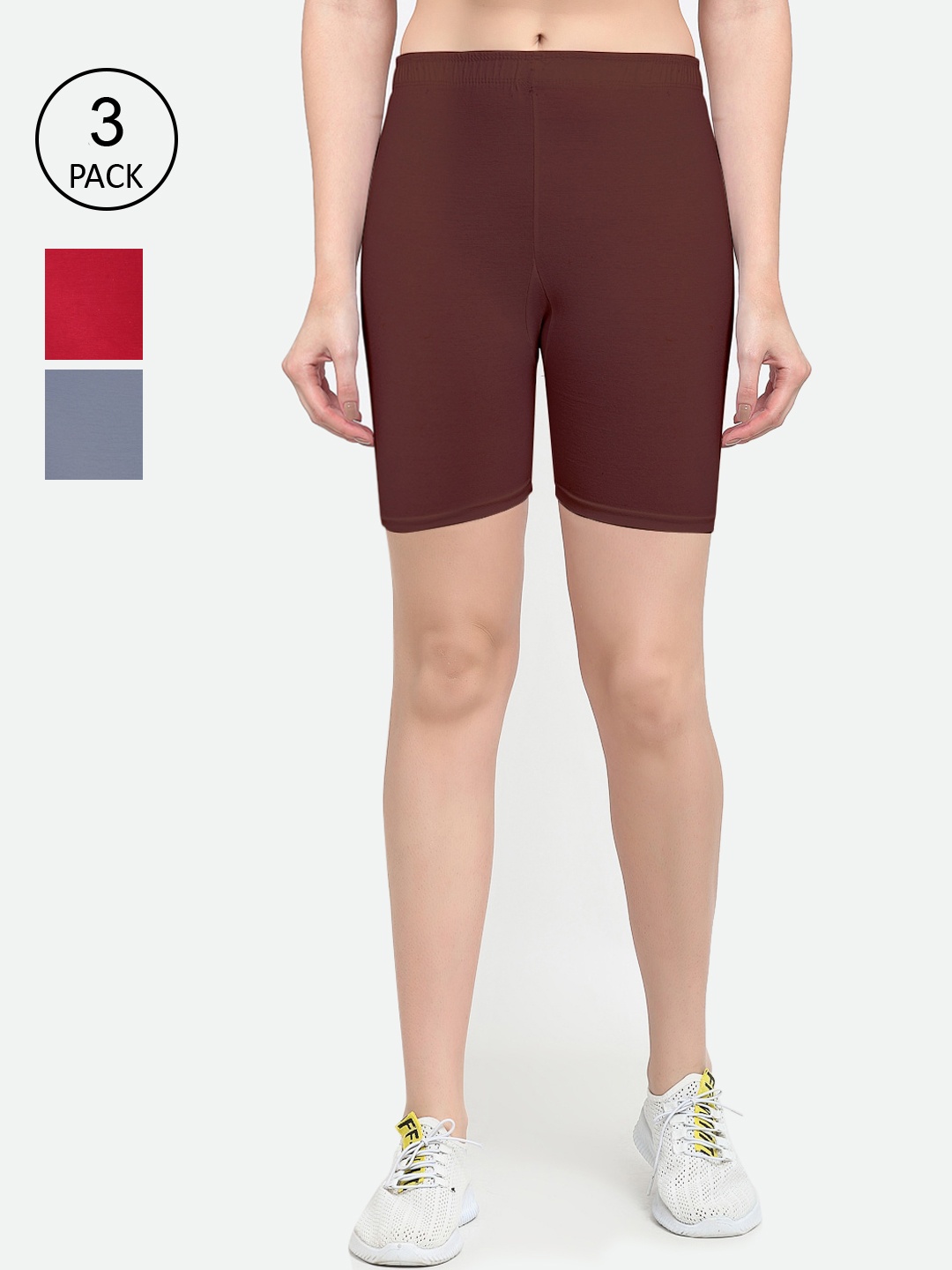 Jinfo Women Pack of 3 Grey Cycling Sports Shorts