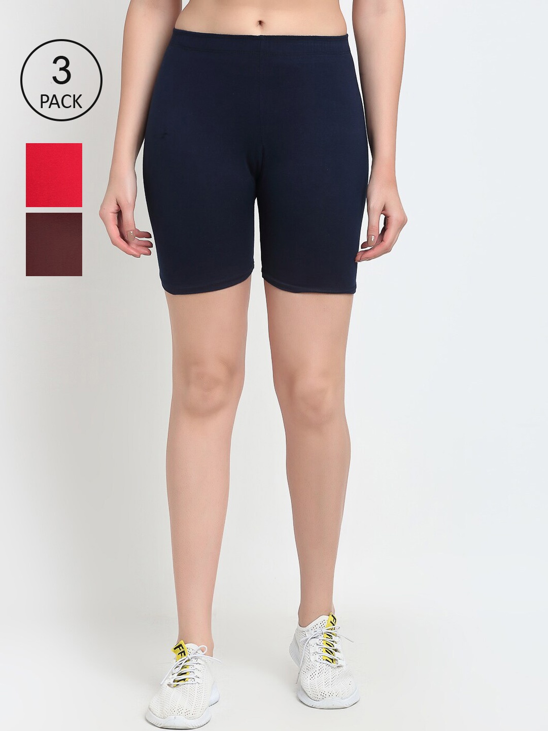 

Jinfo Pack of 3 Red & Brown Cycling Sports Shorts