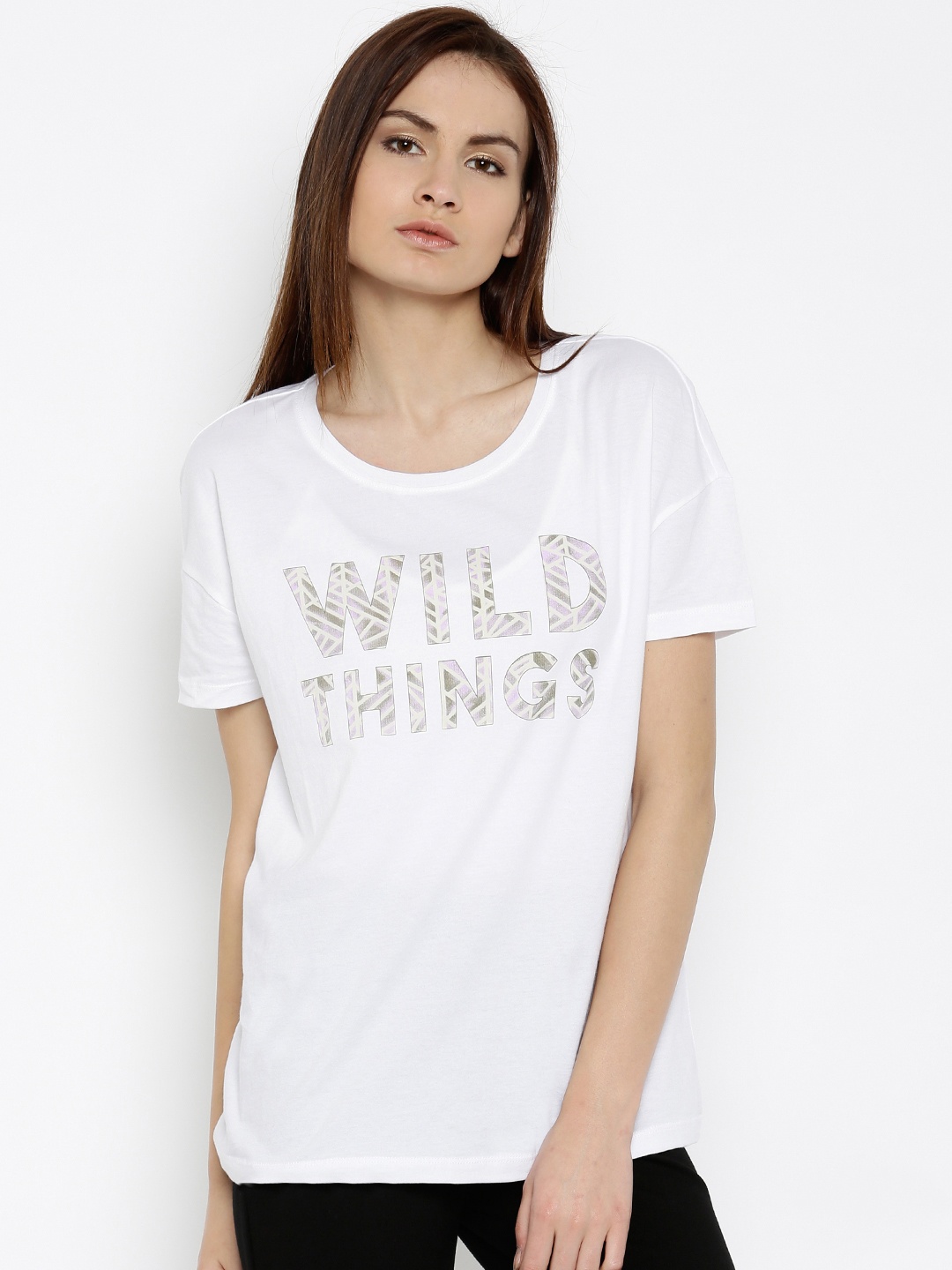 

Vero Moda White Printed Pure Cotton T-shirt