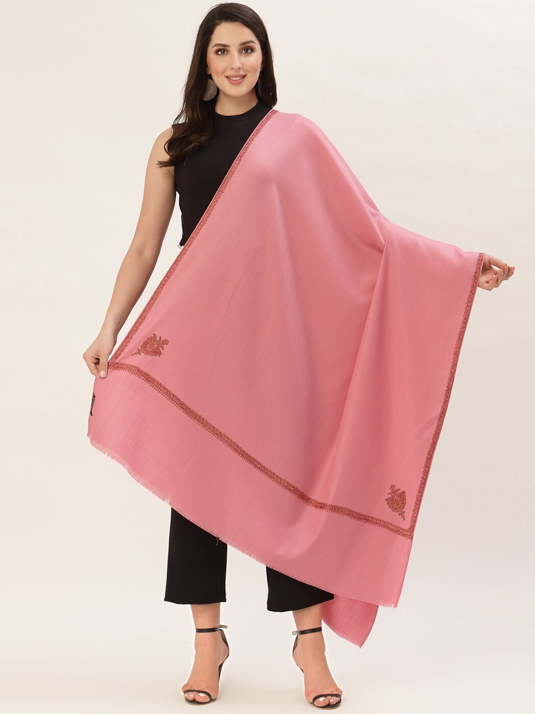 

Pashtush Women Pink Solid Woolen Shawl