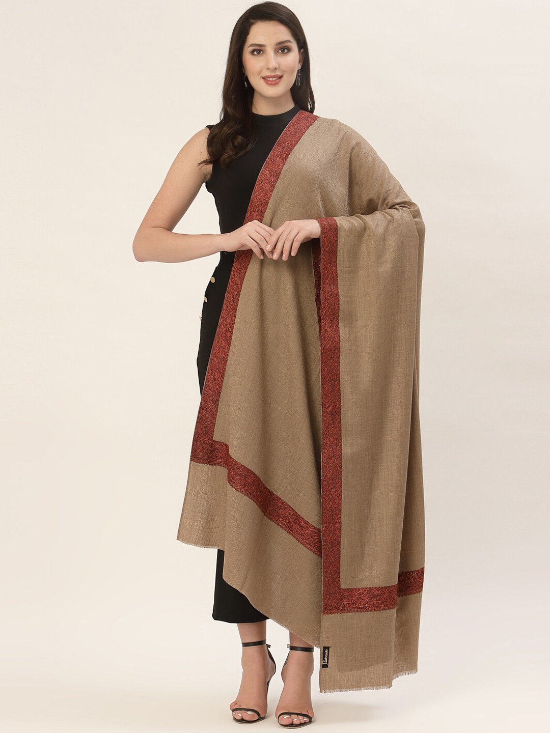 

Pashtush Women Taupe Printed Shawl