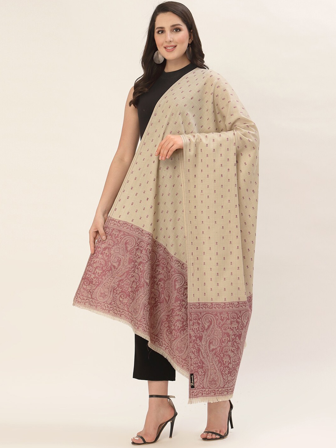 

Pashtush Women Maroon Printed Pure Woolen Shawl