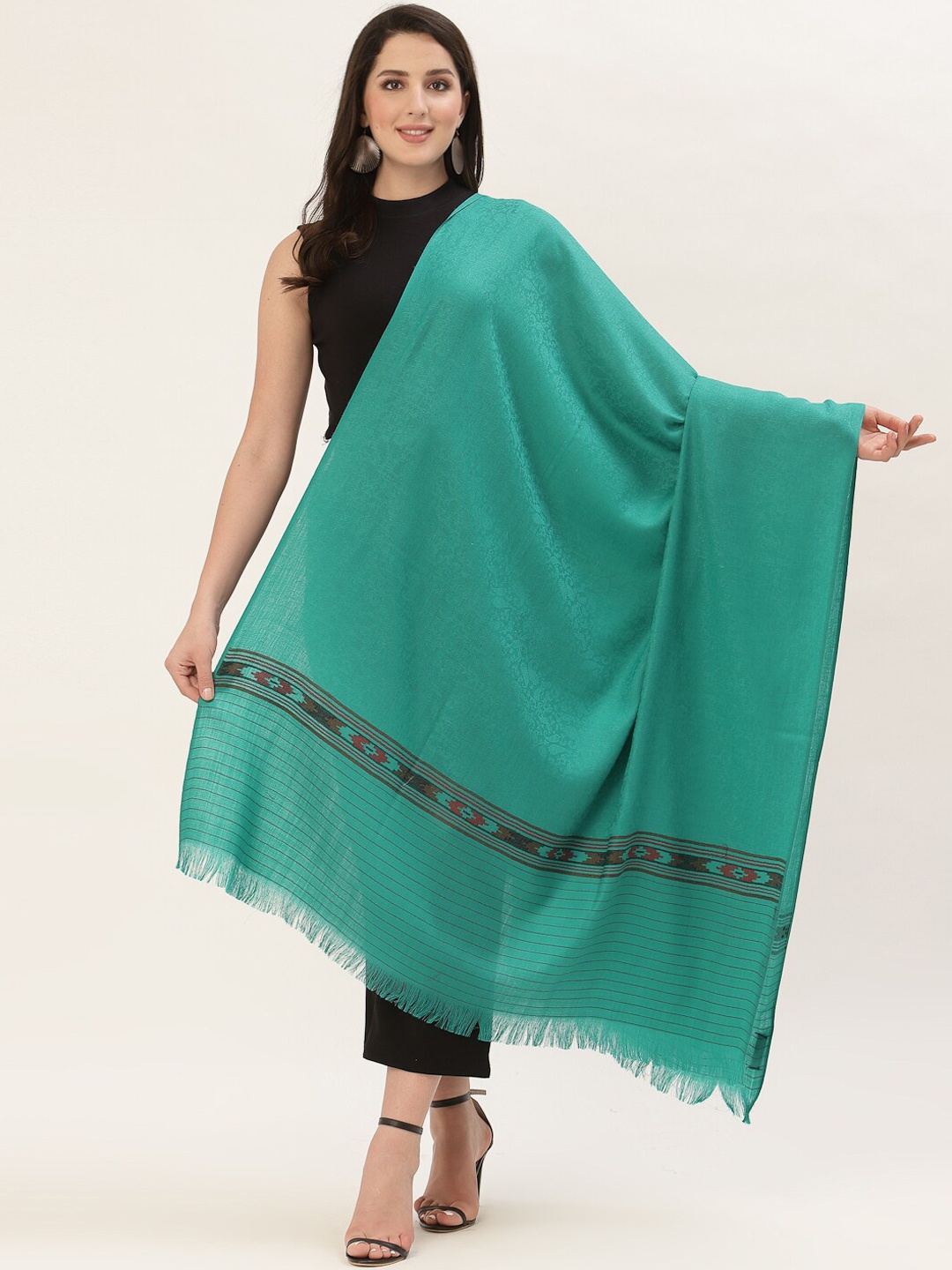 

Pashtush Women Green Woven Design Shawl