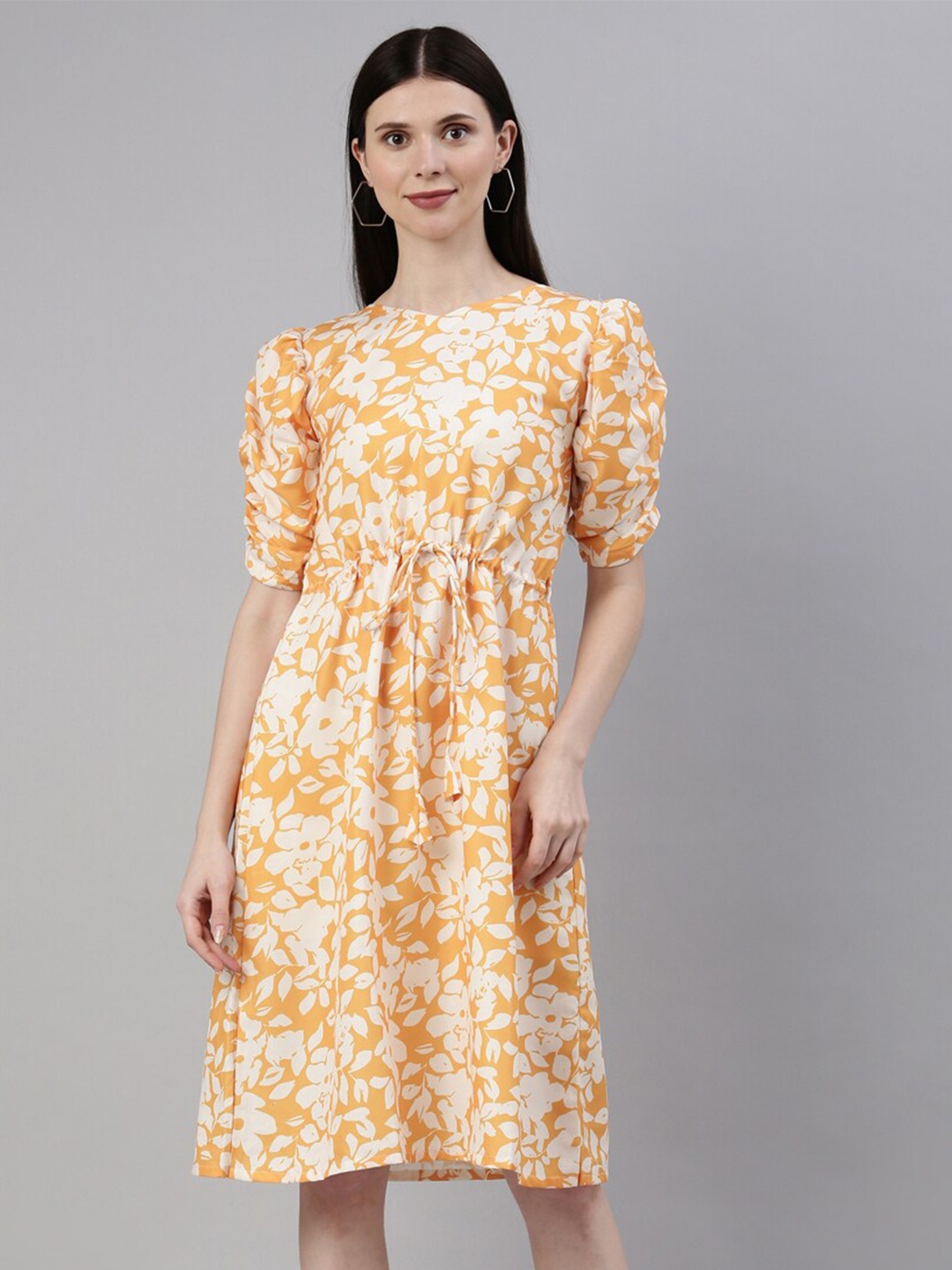 

ZHEIA Yellow Floral Fit & Flare Dress